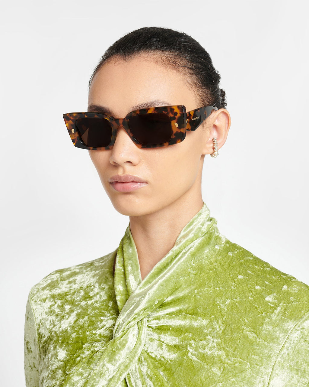 Nanushka Carmel - Bio-Plastic Rectangle-Frame Sunglasses - Dark Amber