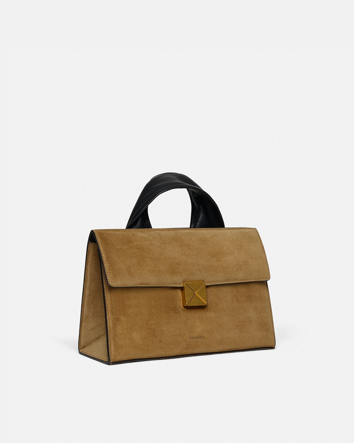 Nanushka The SANDI Lock - Top Handle Bag - Brown Suede