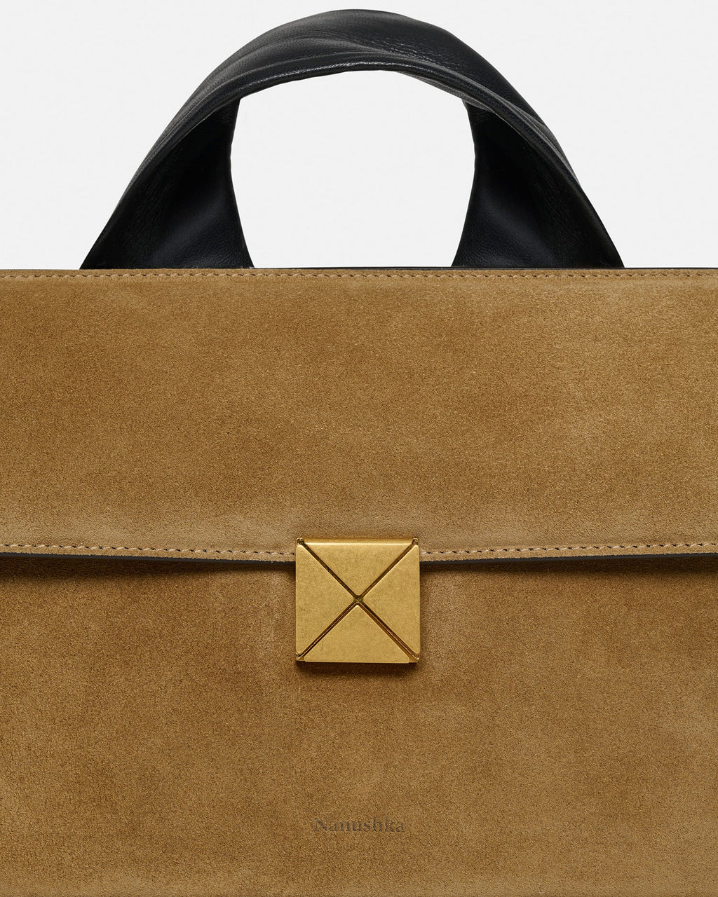 Nanushka The SANDI Lock - Top Handle Bag - Brown Suede