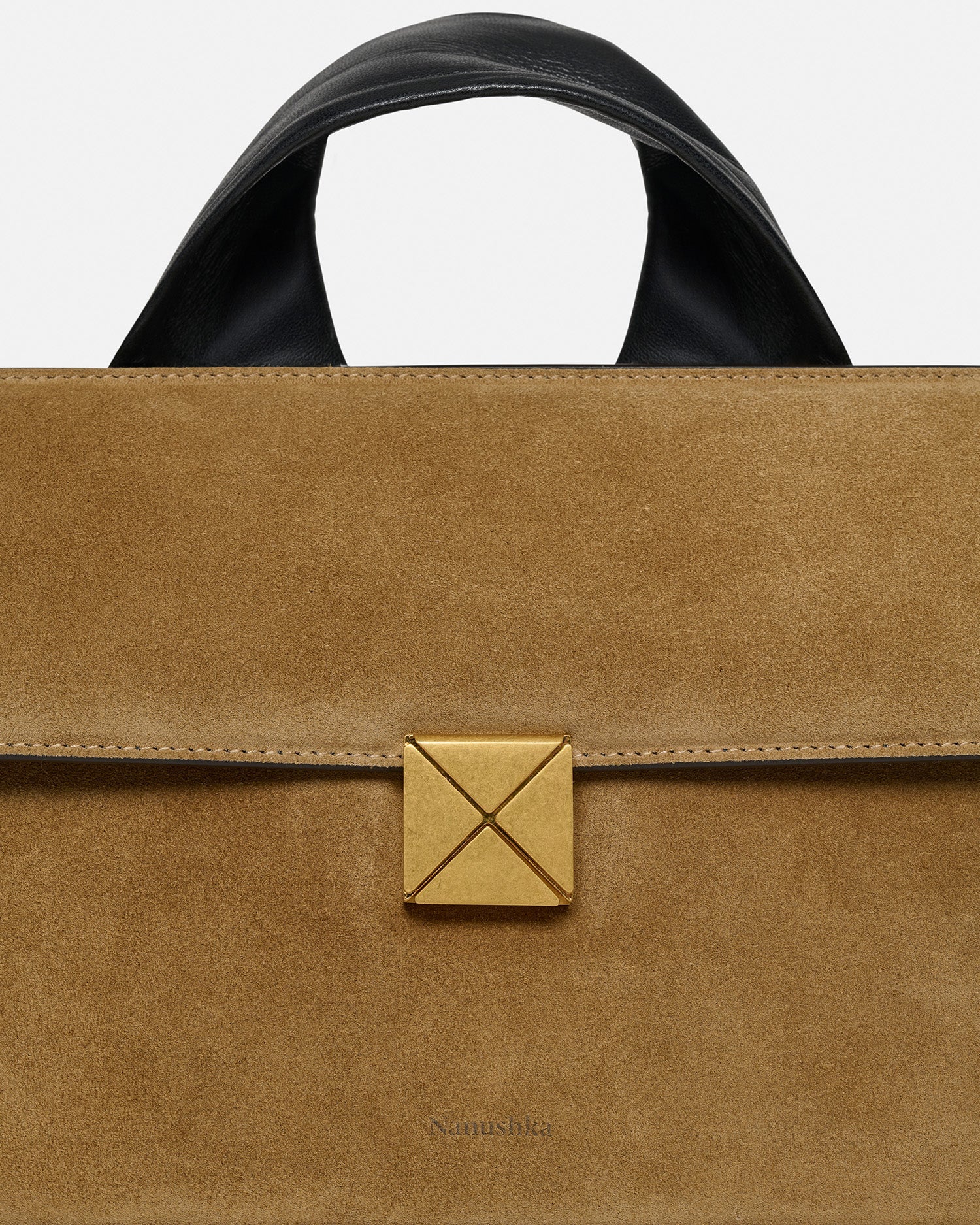Nanushka The SANDI Lock - Top Handle Bag - Brown Suede