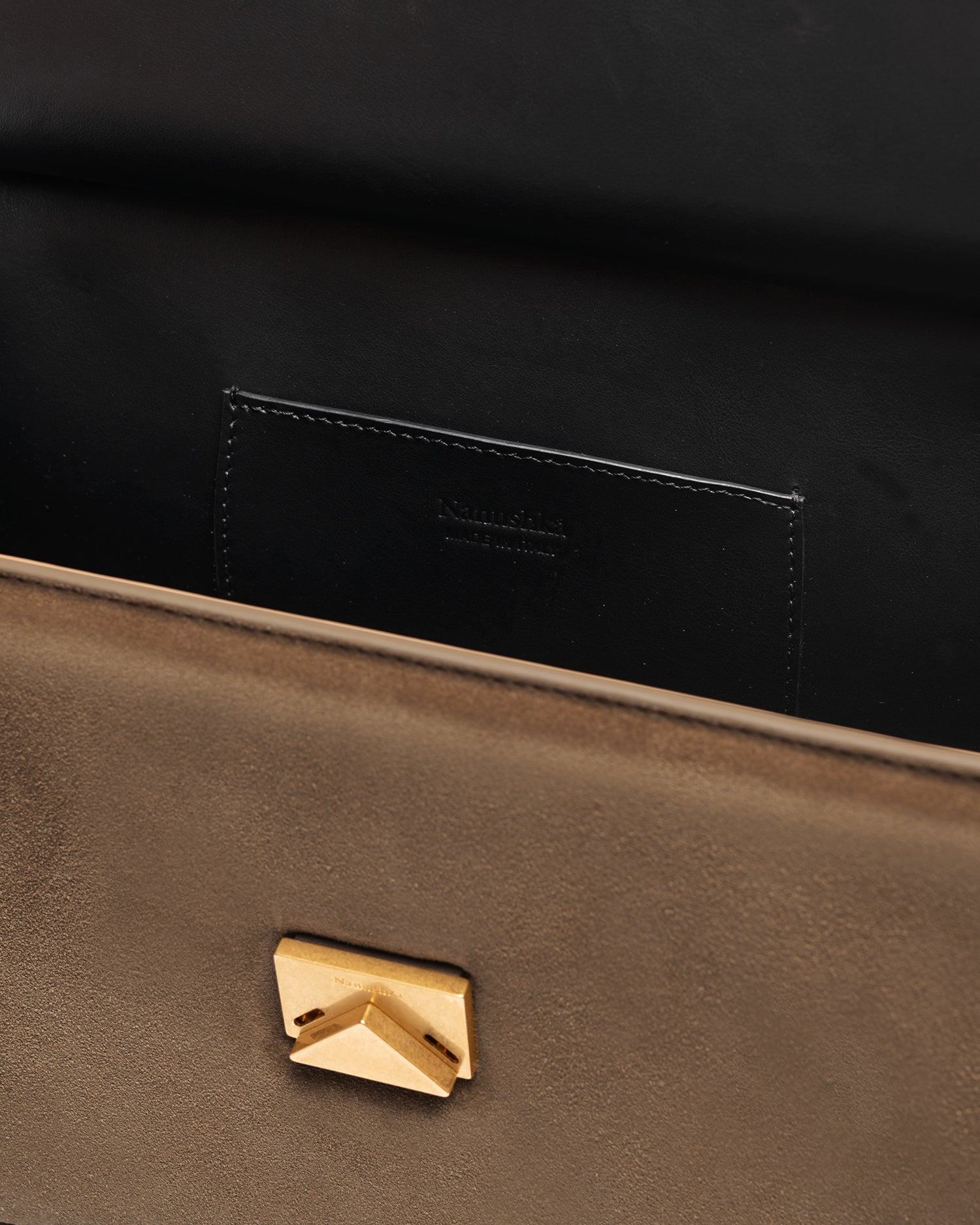 Nanushka The SANDI Lock - Top Handle Bag - Brown Suede