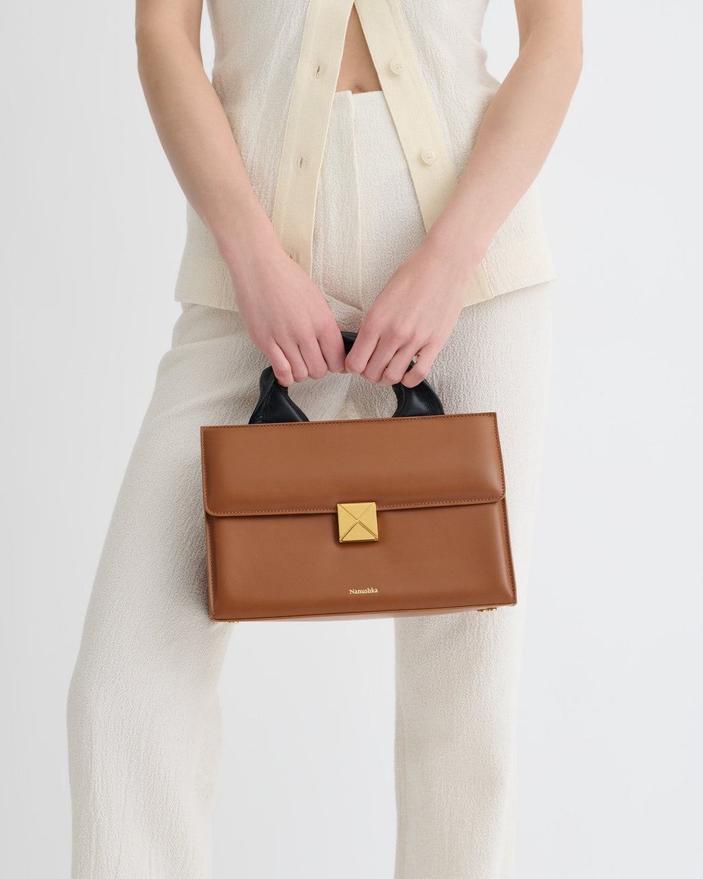 Nanushka The SANDI Lock - Top Handle Bag - Tan