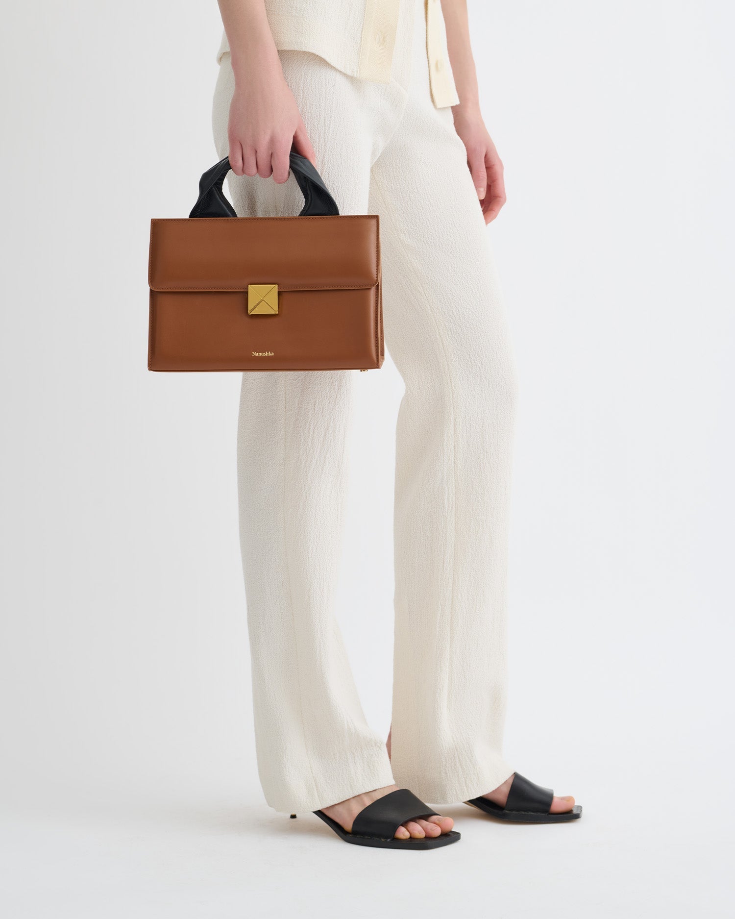 Nanushka The SANDI Lock - Top Handle Bag - Tan