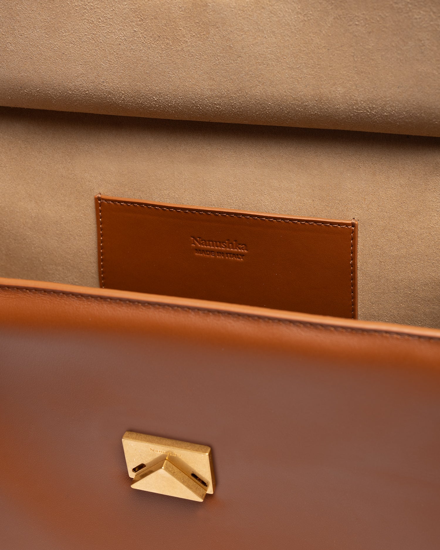 Nanushka The SANDI Lock - Top Handle Bag - Tan