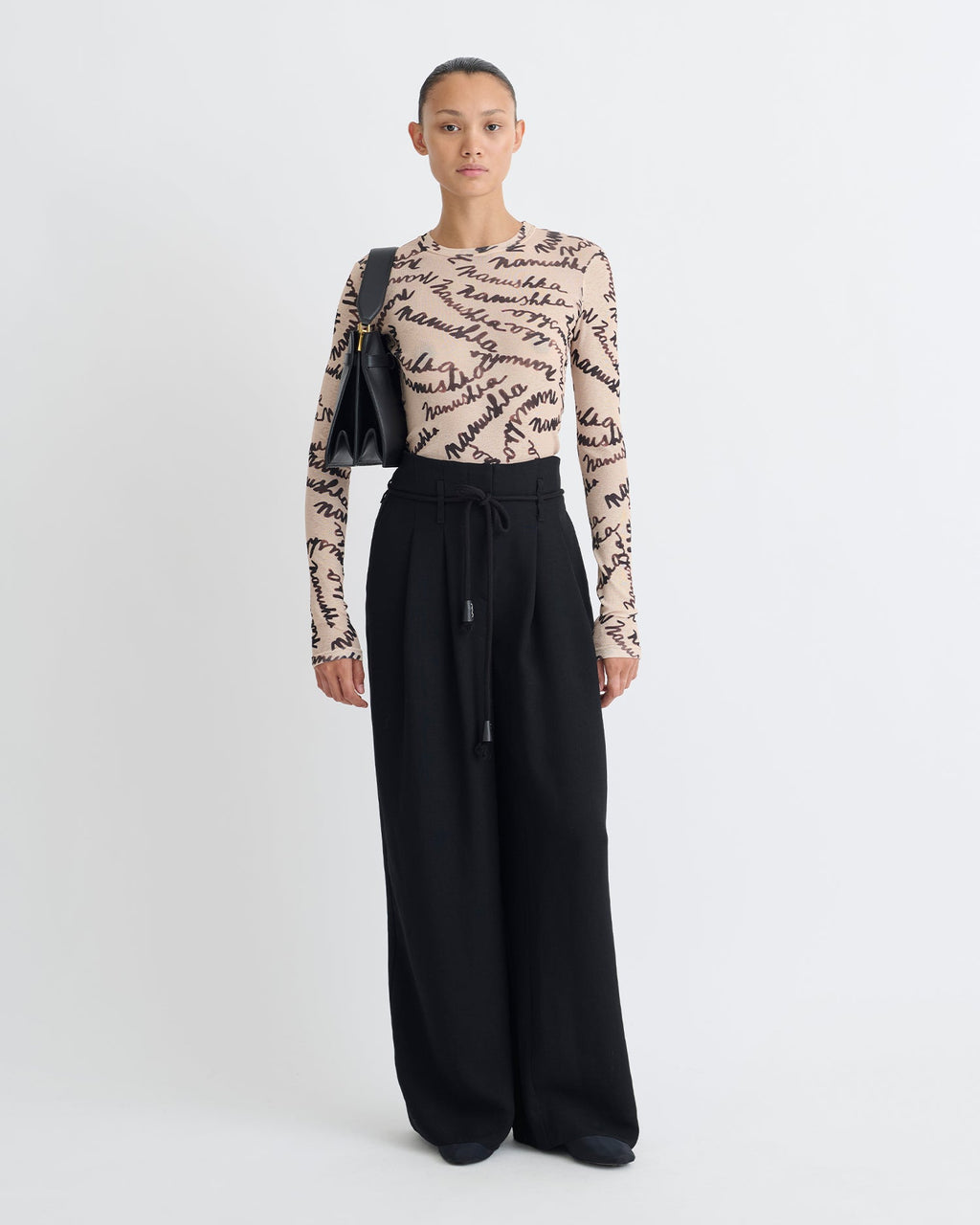 Nanushka Nevada - Tech Linen Belted Pants - Black