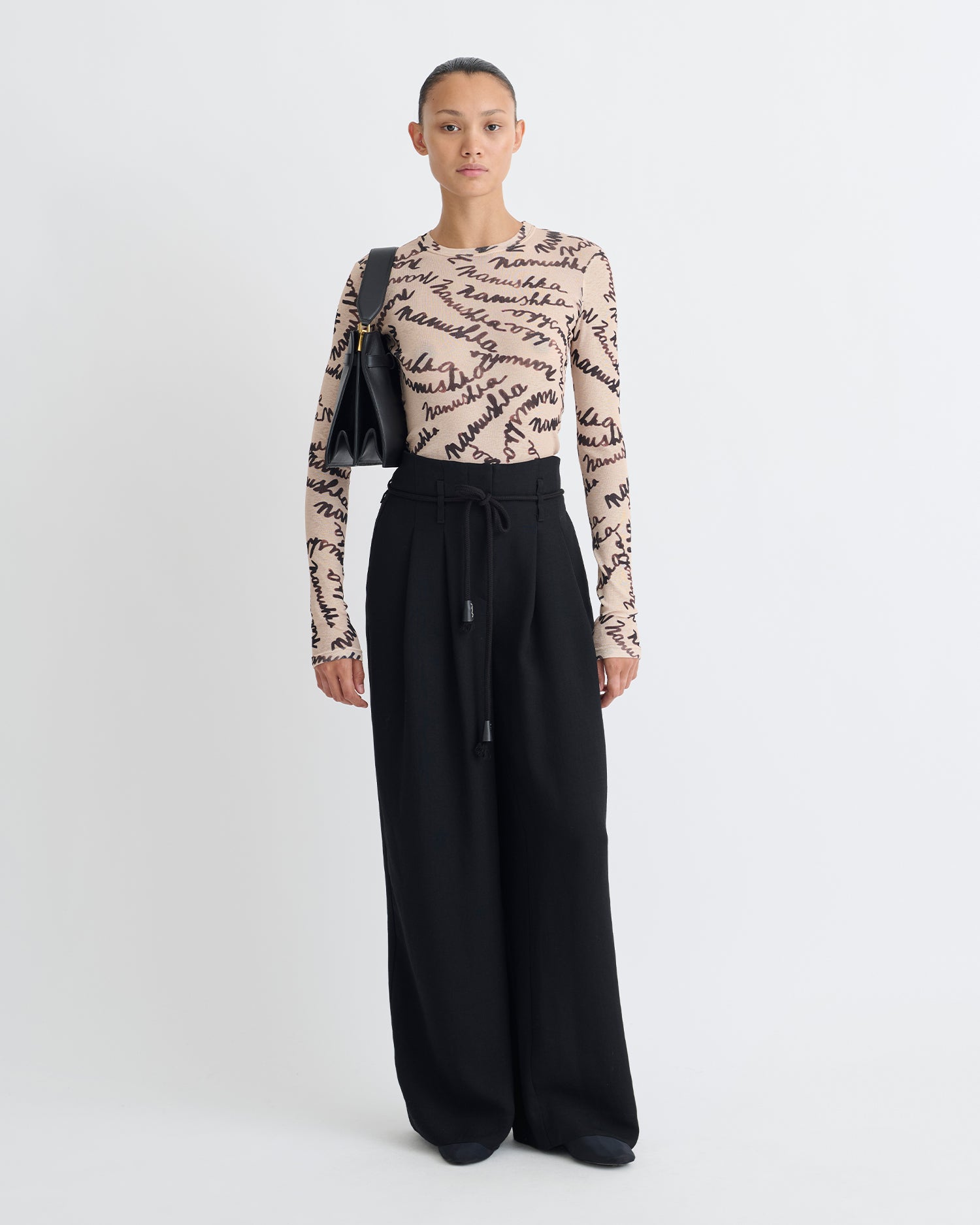 Nanushka Nevada - Tech Linen Belted Pants - Black
