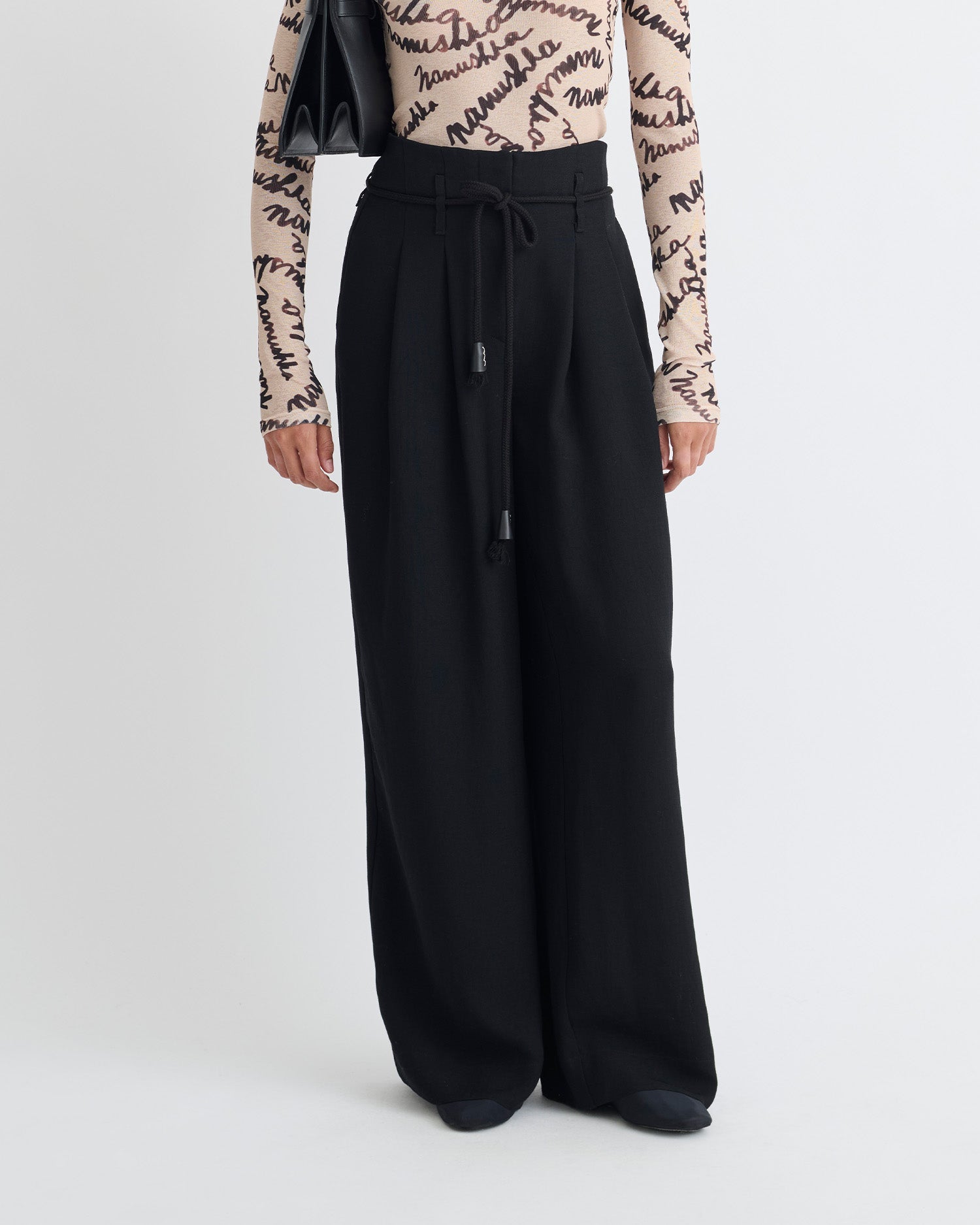 Nanushka Nevada - Tech Linen Belted Pants - Black