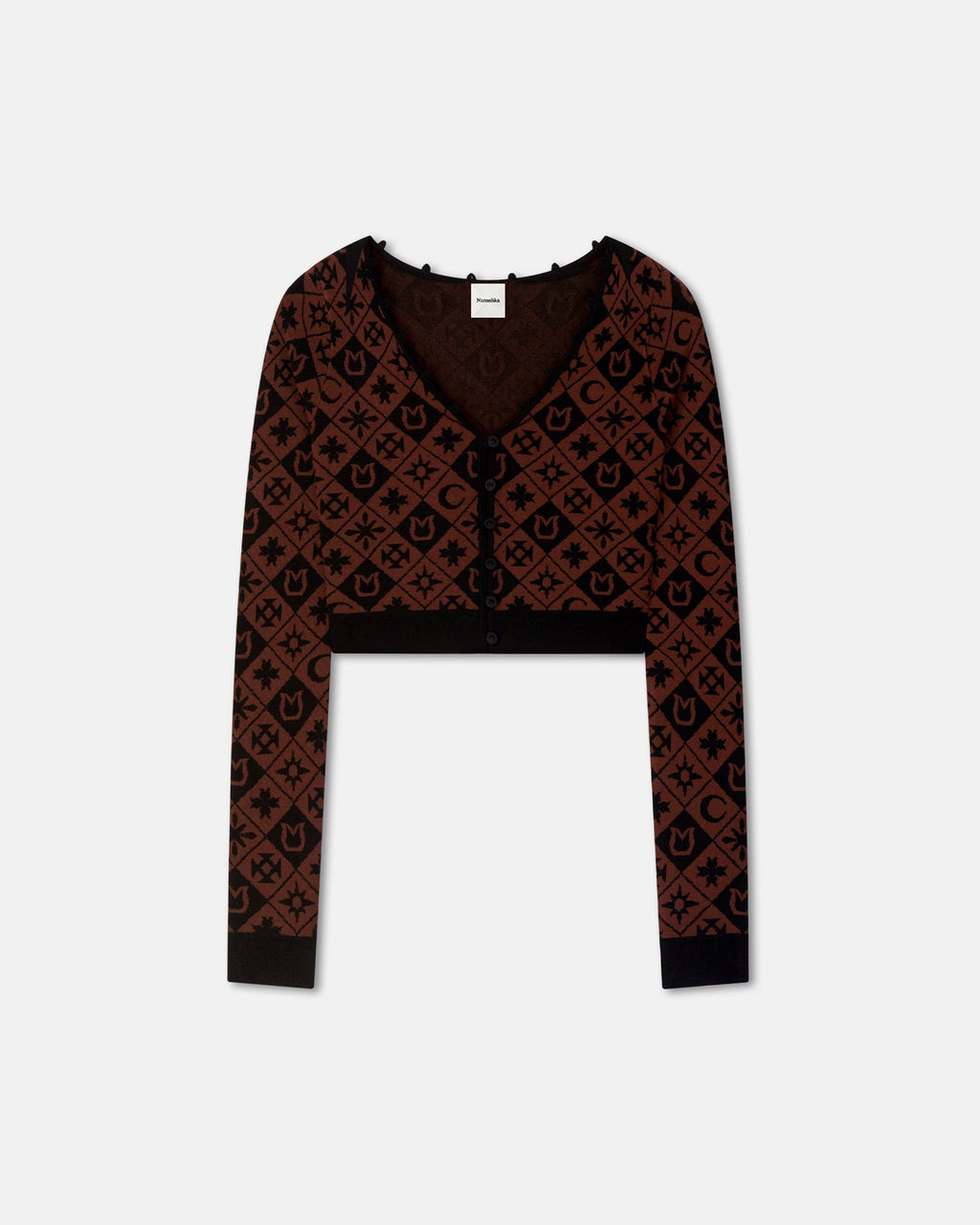 Nanushka Dovie - Cropped Cardigan - Symbol Tile Mahogany