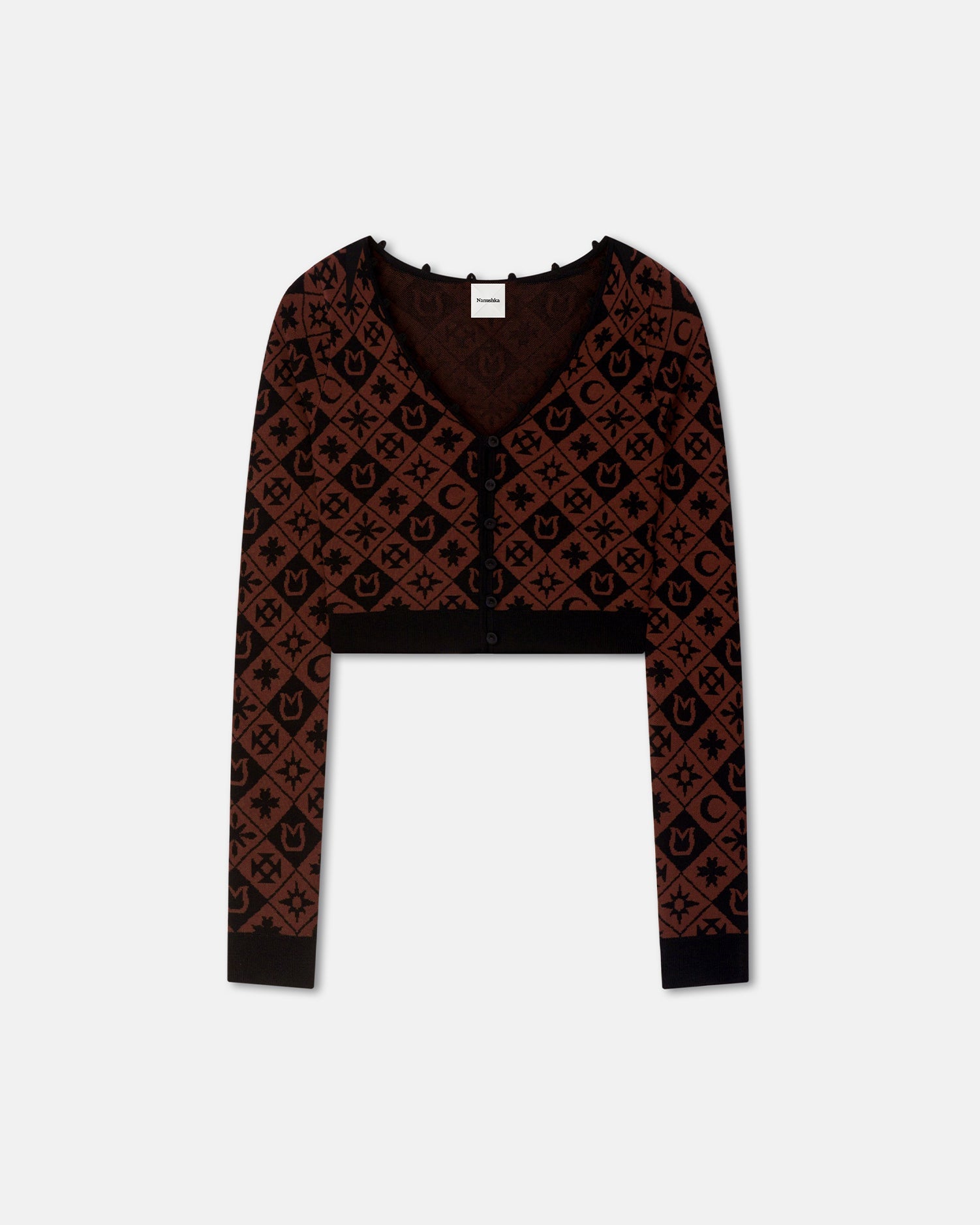 Nanushka Dovie - Cropped Cardigan - Symbol Tile Mahogany