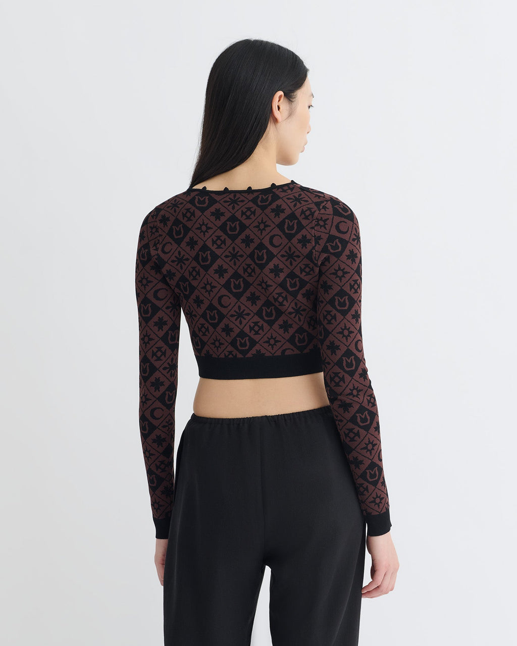 Nanushka Dovie - Cropped Cardigan - Symbol Tile Mahogany
