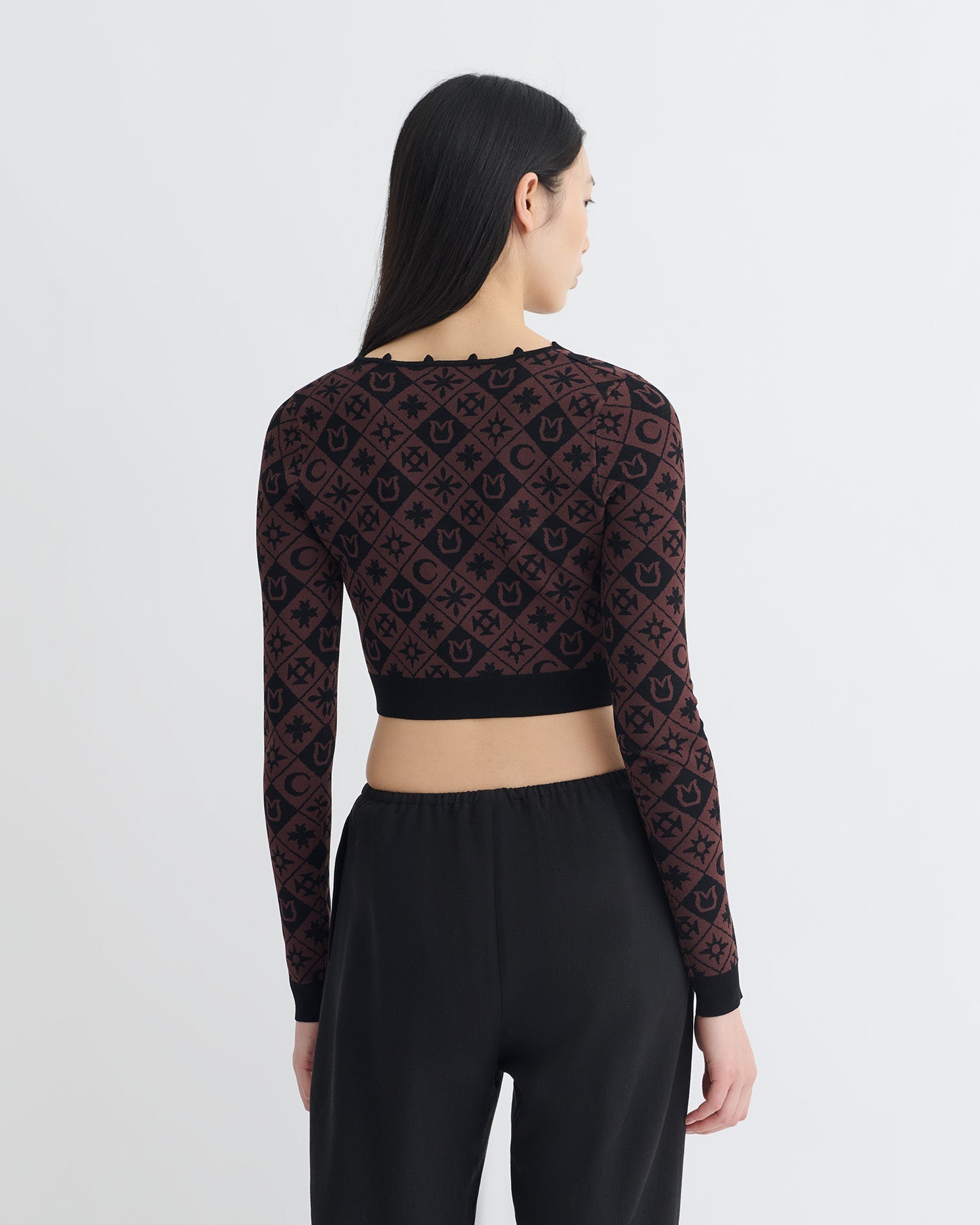 Nanushka Dovie - Cropped Cardigan - Symbol Tile Mahogany