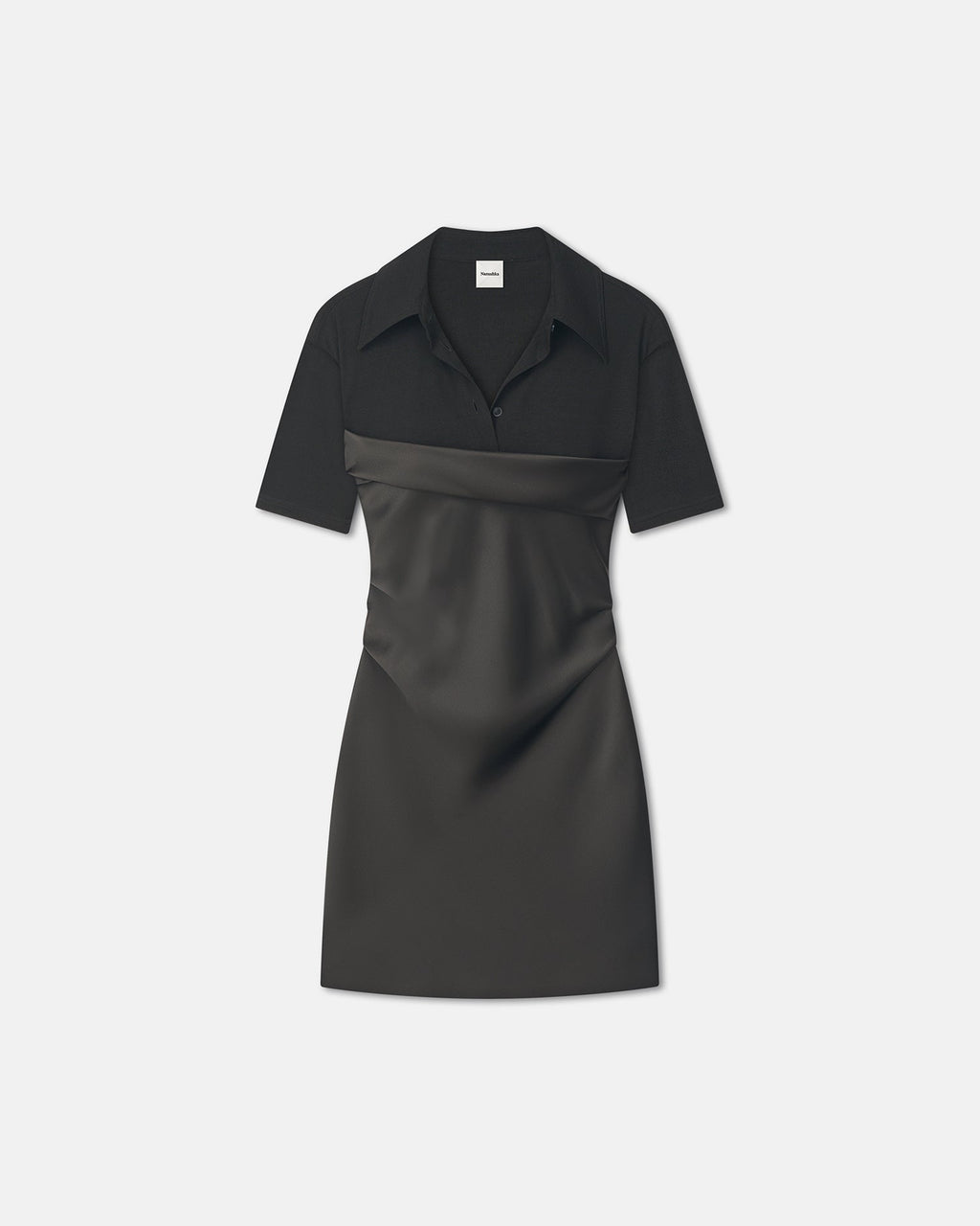 Nanushka Heceta - Mesh Jersey And Slip Satin Mini Dress - Dark Green/Anthracite