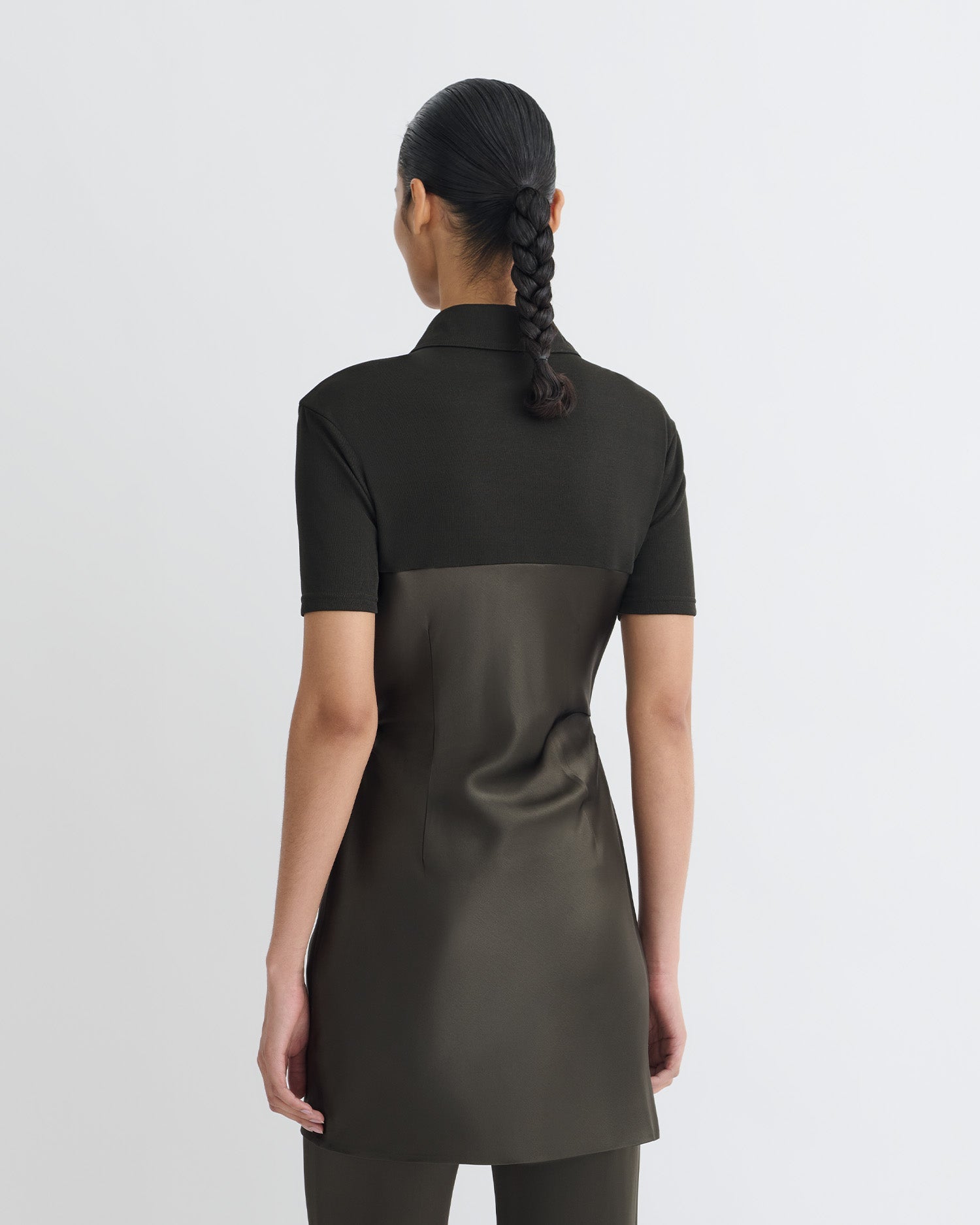 Nanushka Heceta - Mesh Jersey And Slip Satin Mini Dress - Dark Green/Anthracite