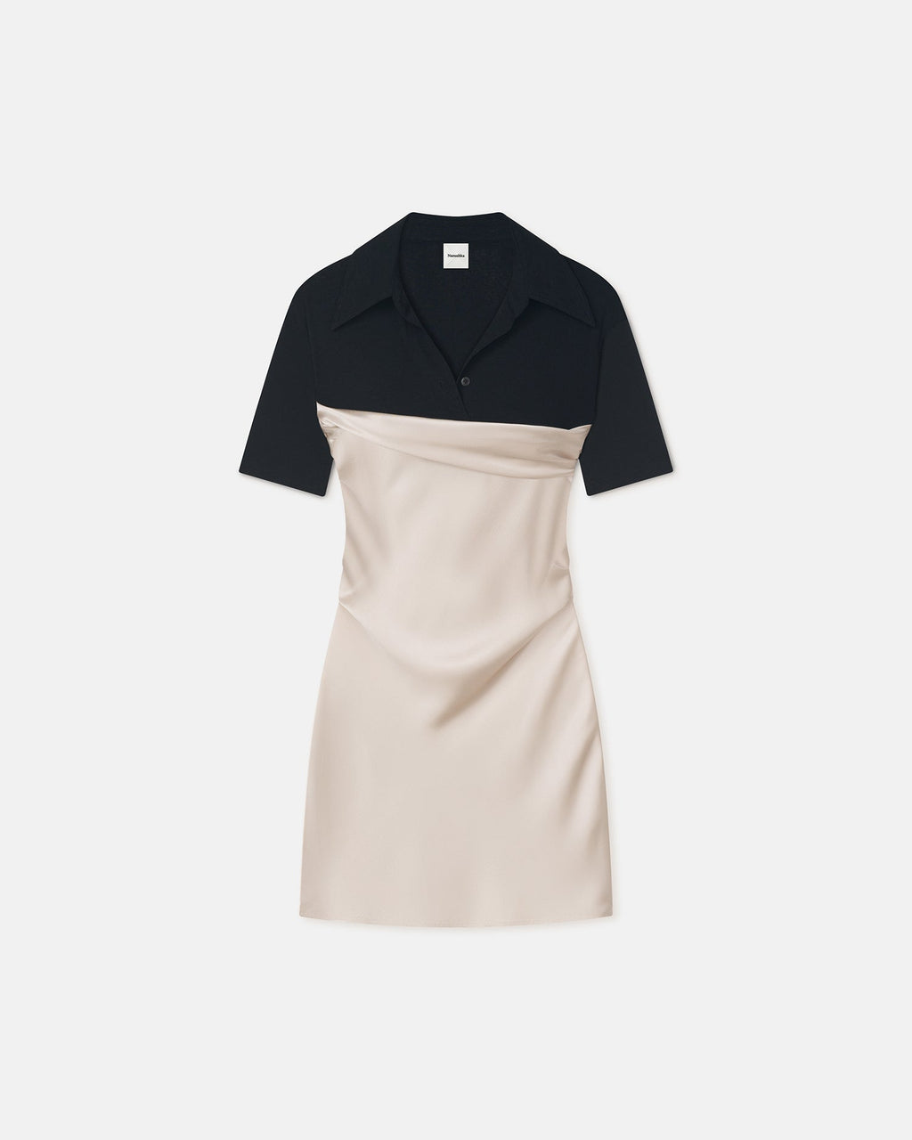 Nanushka Heceta - Mesh Jersey And Slip Satin Mini Dress - Creme/Black