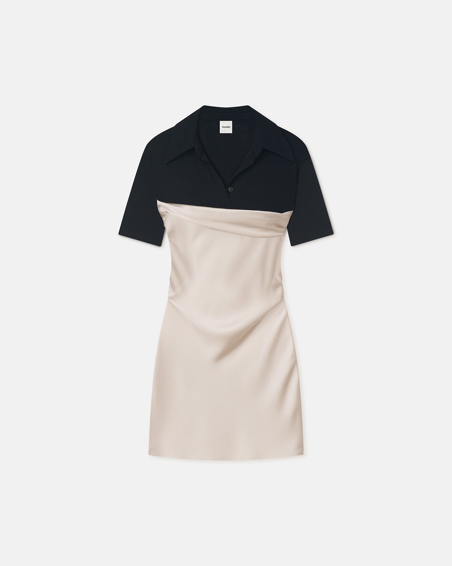 Nanushka Heceta - Mesh Jersey And Slip Satin Mini Dress - Creme/Black