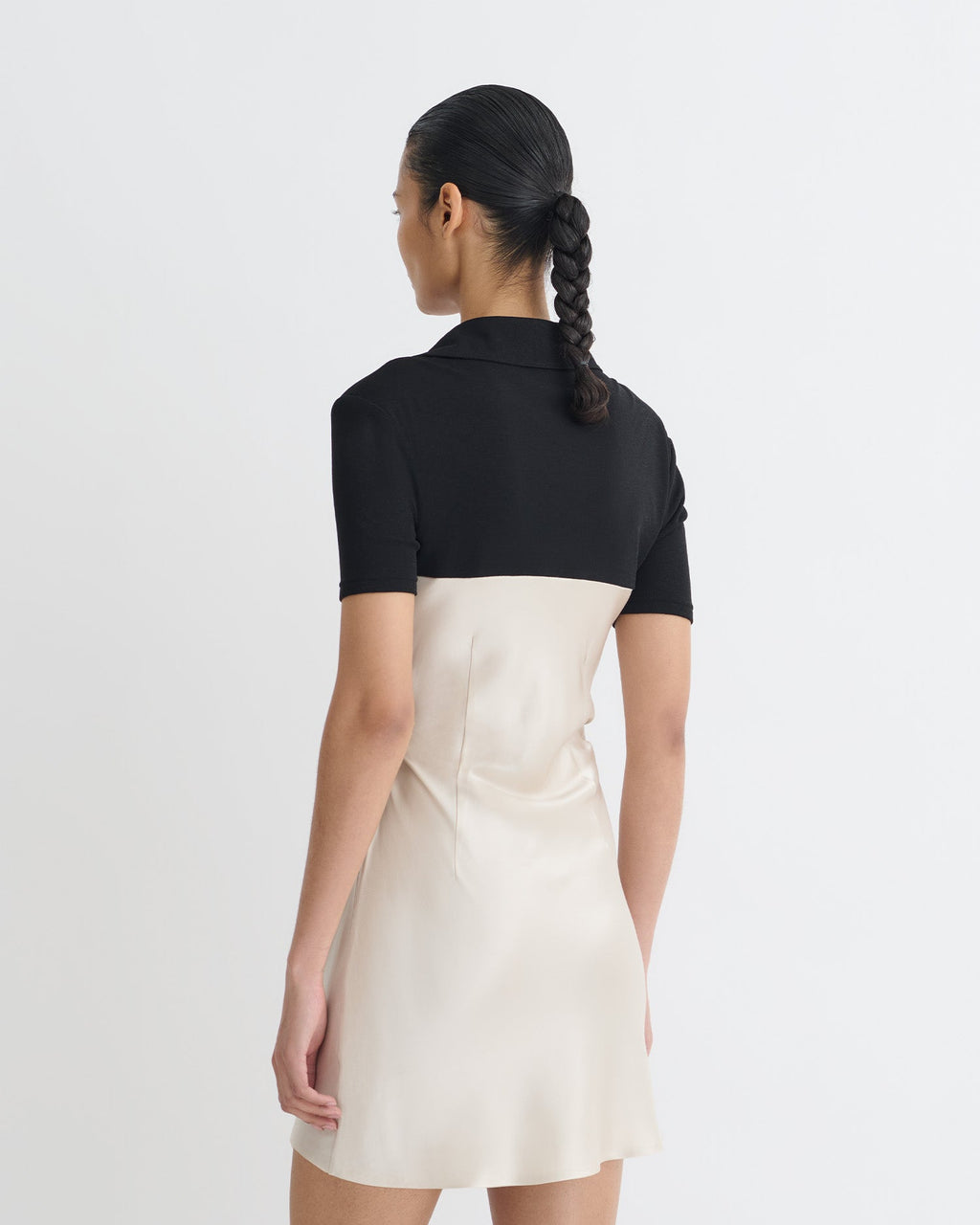Nanushka Heceta - Mesh Jersey And Slip Satin Mini Dress - Creme/Black