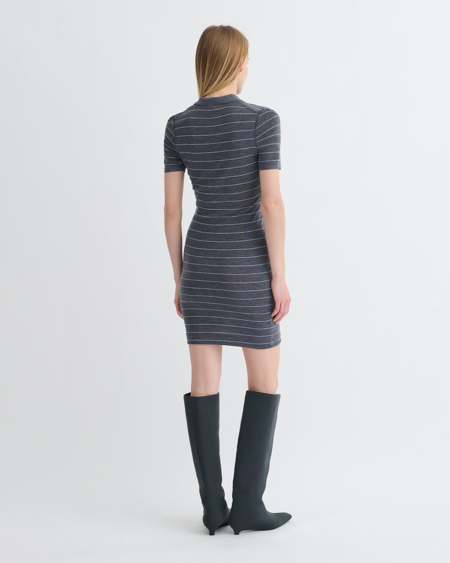 Nanushka Safiyah - Striped Terry Merino Mini Dress - Grey Stripe