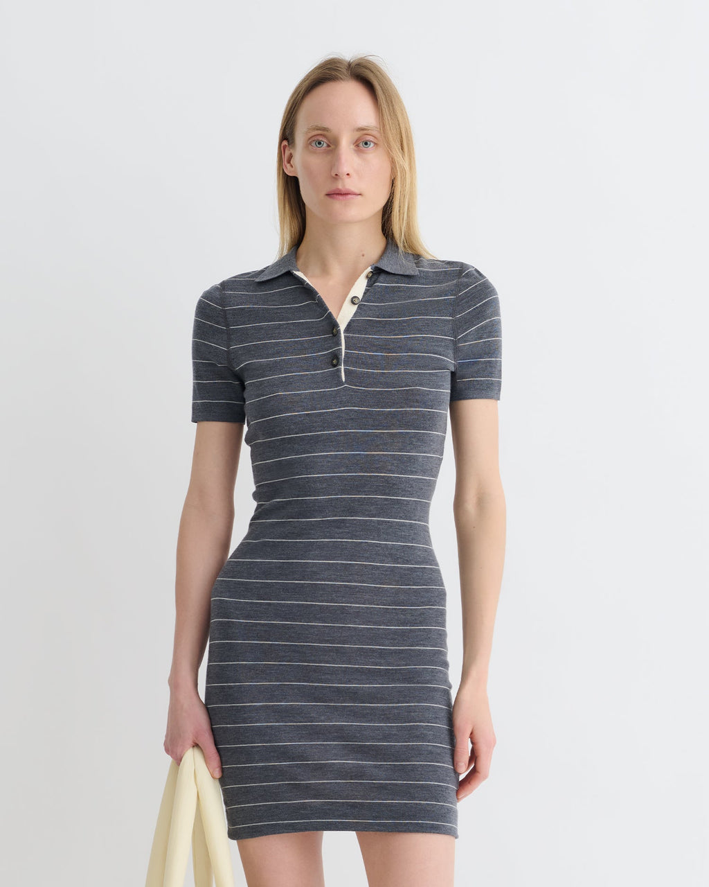 Nanushka Safiyah - Striped Terry Merino Mini Dress - Grey Stripe