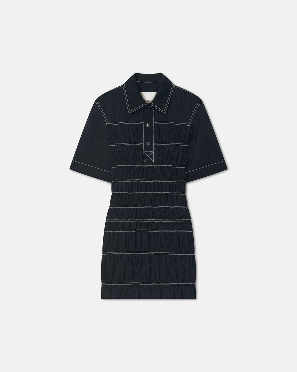Nanushka Nomia - Smocked Glass Poplin Mini Dress - Black