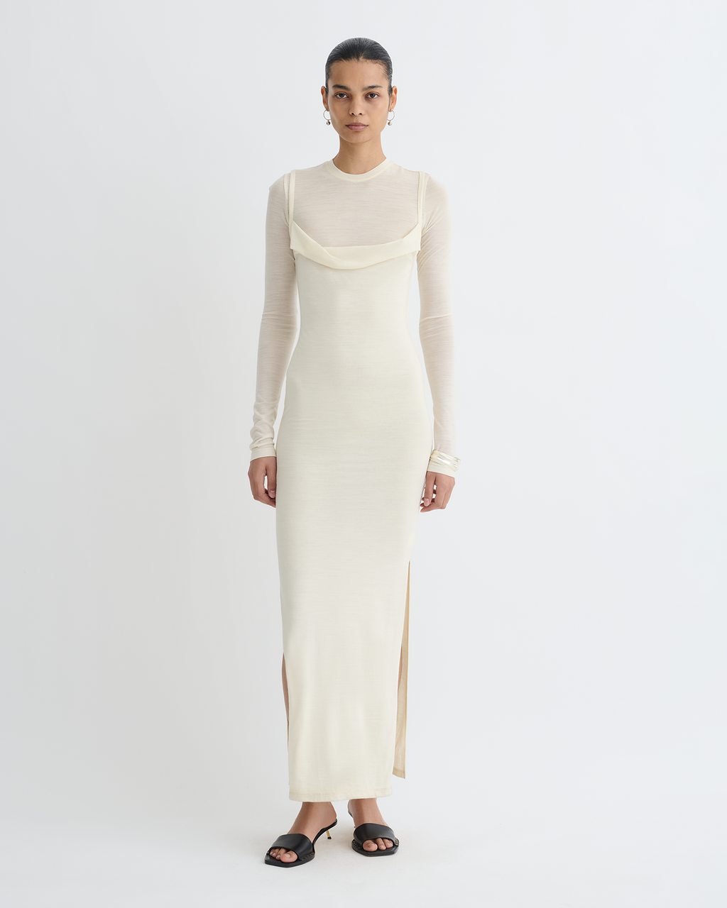 Nanushka Linora - Draped Wool Jersey Midi Dress - Creme