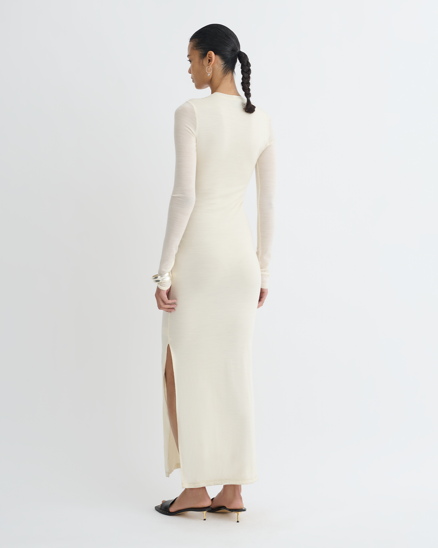 Nanushka Linora - Draped Wool Jersey Midi Dress - Creme