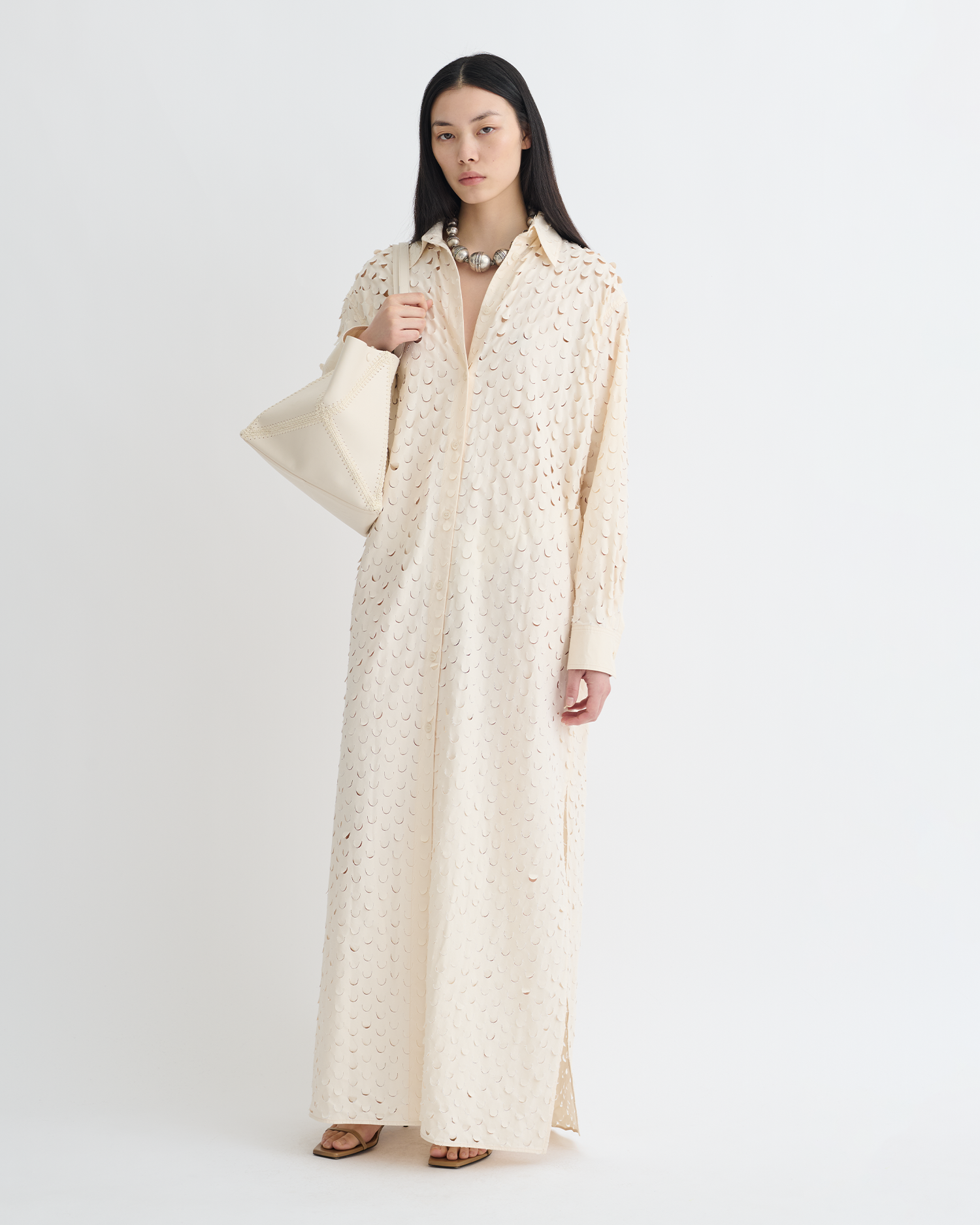 Nanushka Brizo - Laser-Cut Heavy Poplin Shirt Dress - Creme