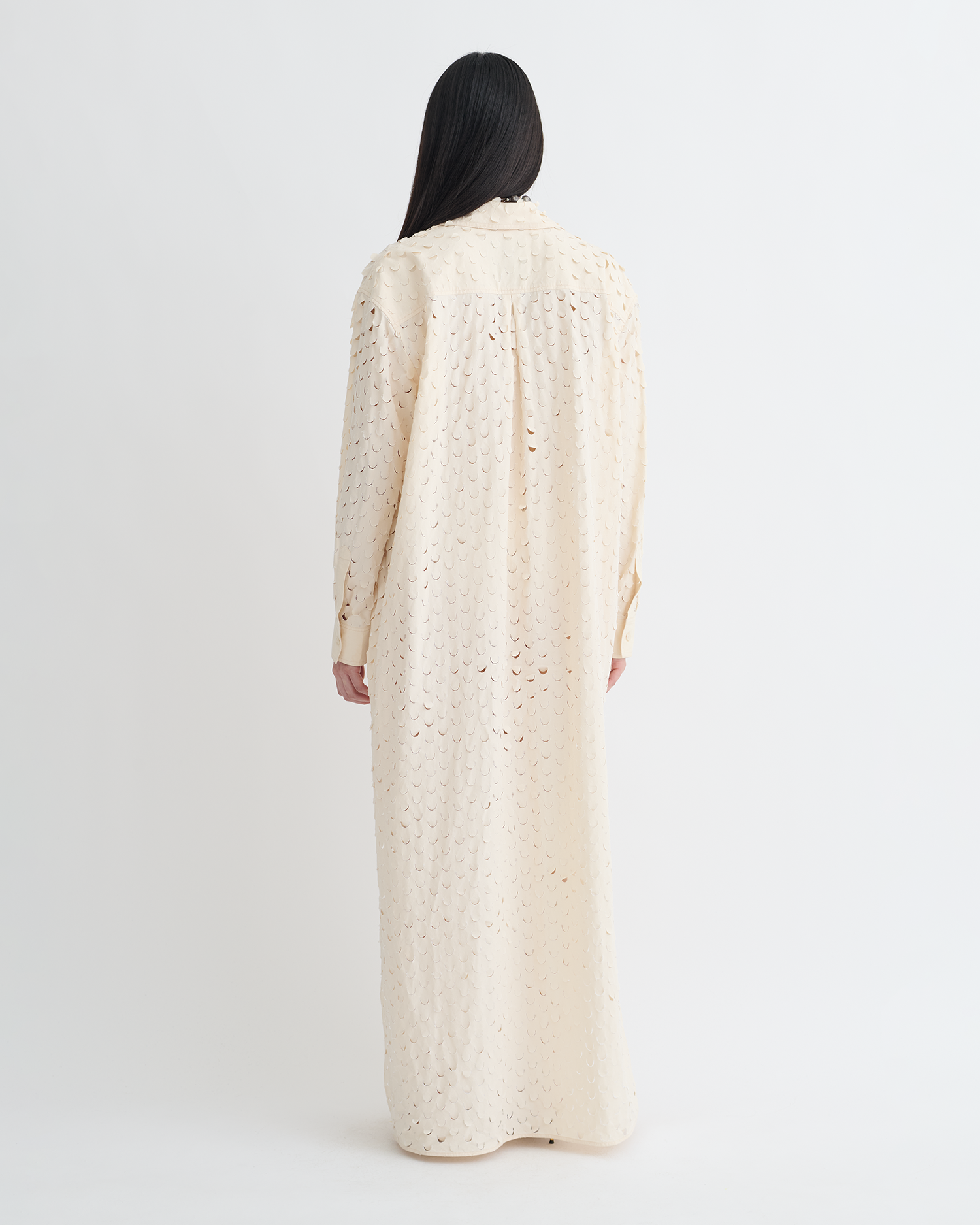 Nanushka Brizo - Laser-Cut Heavy Poplin Shirt Dress - Creme