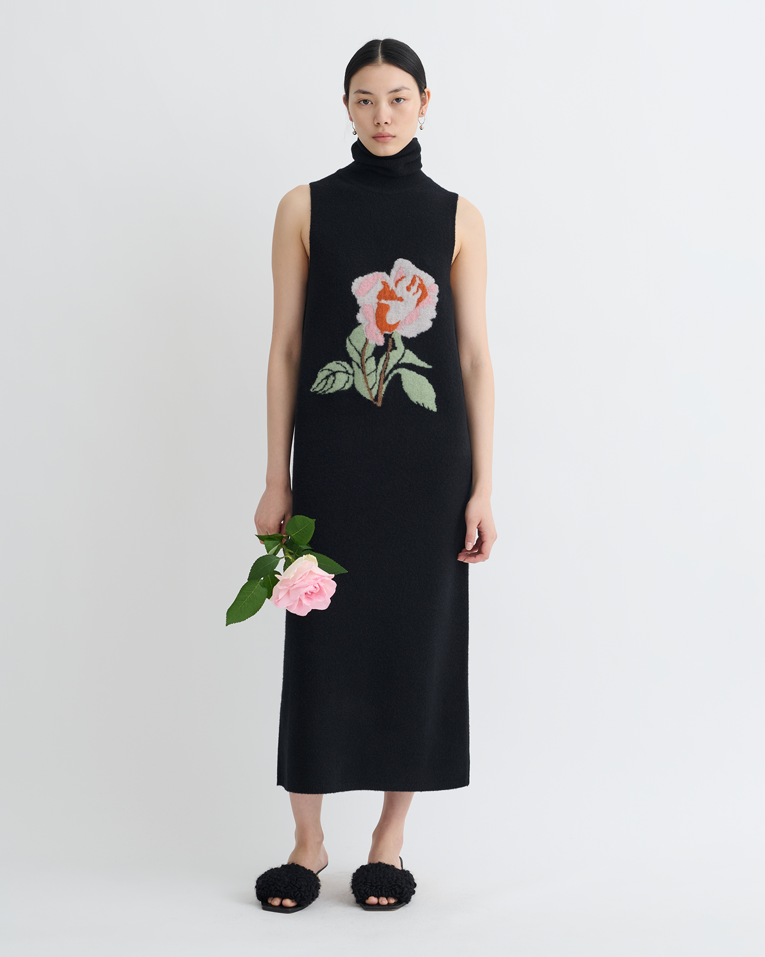 Nanushka Jessam - Merino Wool Turtleneck Dress - Black/Roses