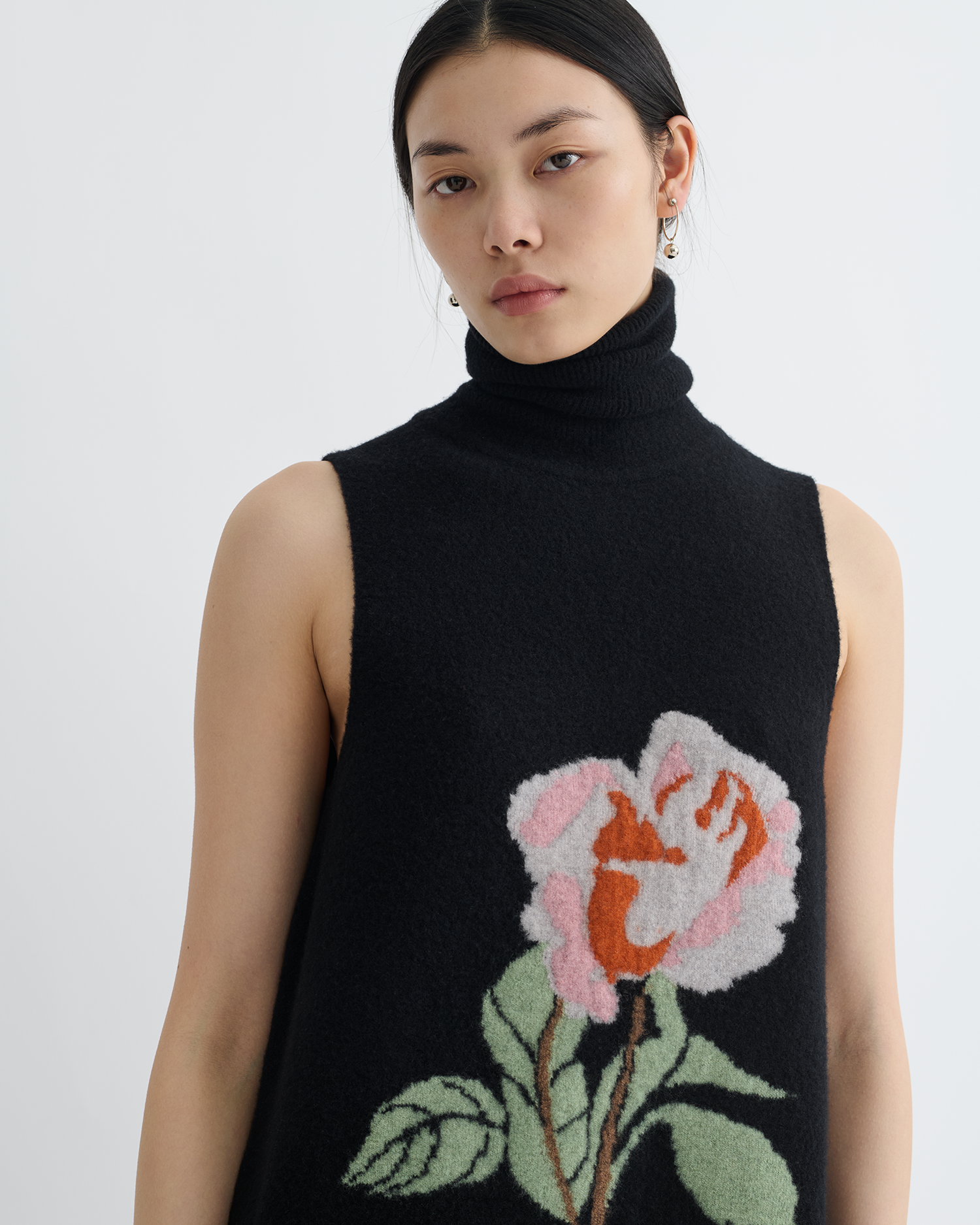 Nanushka Jessam - Merino Wool Turtleneck Dress - Black/Roses