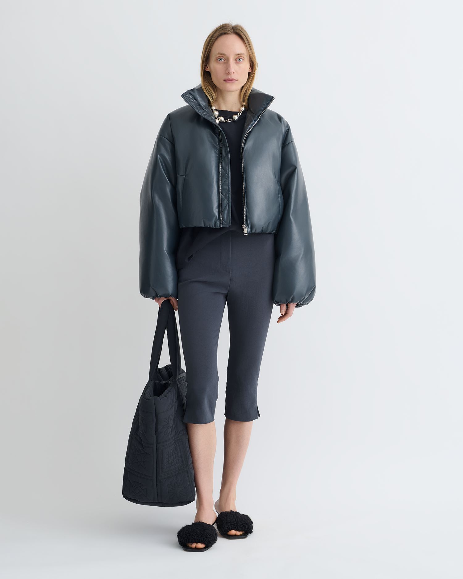 Nanushka Lilima - Cropped Okobor™ Alt-Leather Puffer Jacket - Steel Blue