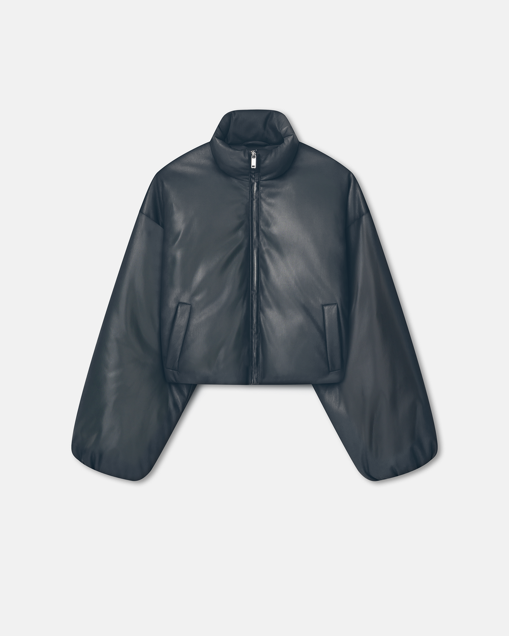 Nanushka Lilima - Cropped Okobor™ Alt-Leather Puffer Jacket - Steel Blue