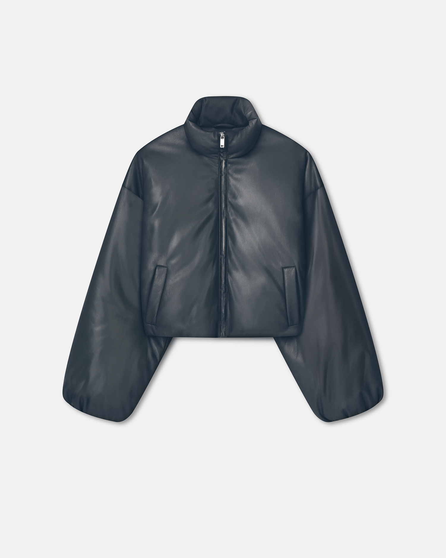 Nanushka Lilima - Cropped Okobor™ Alt-Leather Puffer Jacket - Steel Blue