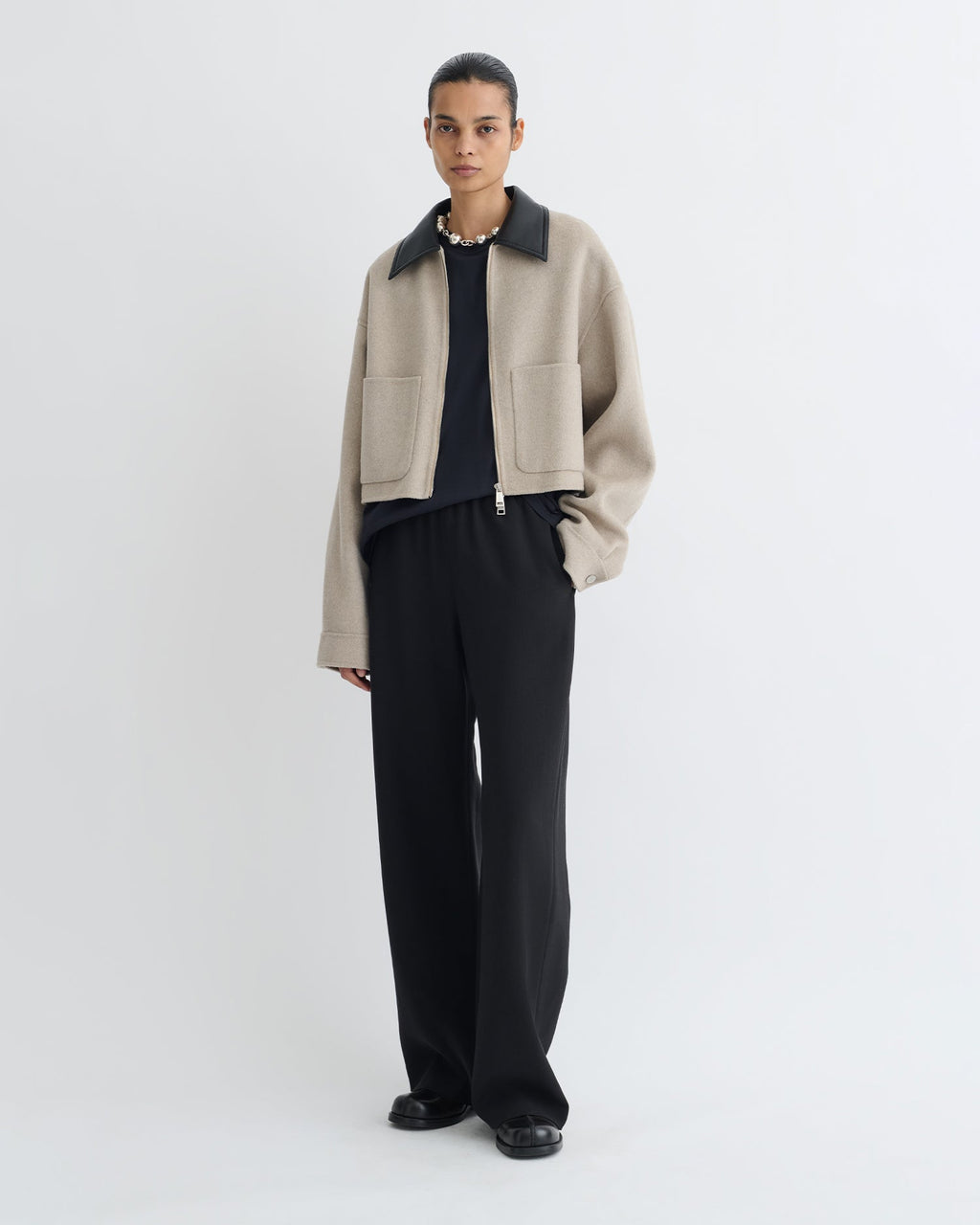 Nanushka Phebe - Cropped Double Wool Jacket - Stone/Black