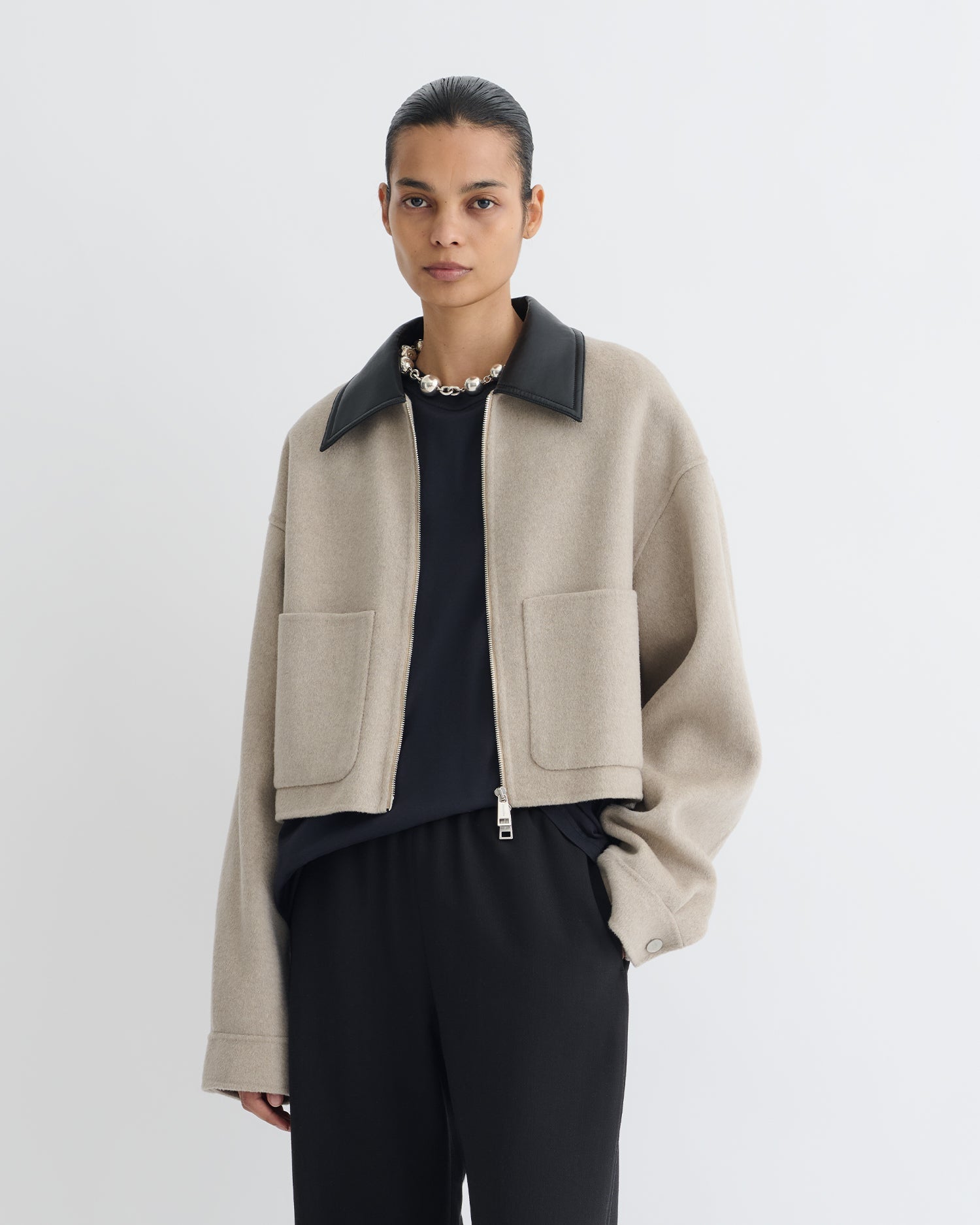 Nanushka Phebe - Cropped Double Wool Jacket - Stone/Black
