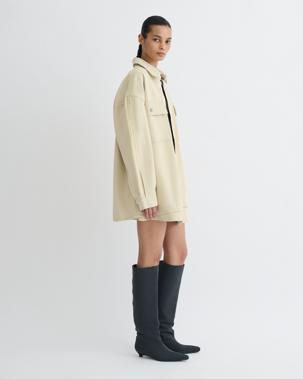 Nanushka Mariann - Oversized Denim Shirt - Beige
