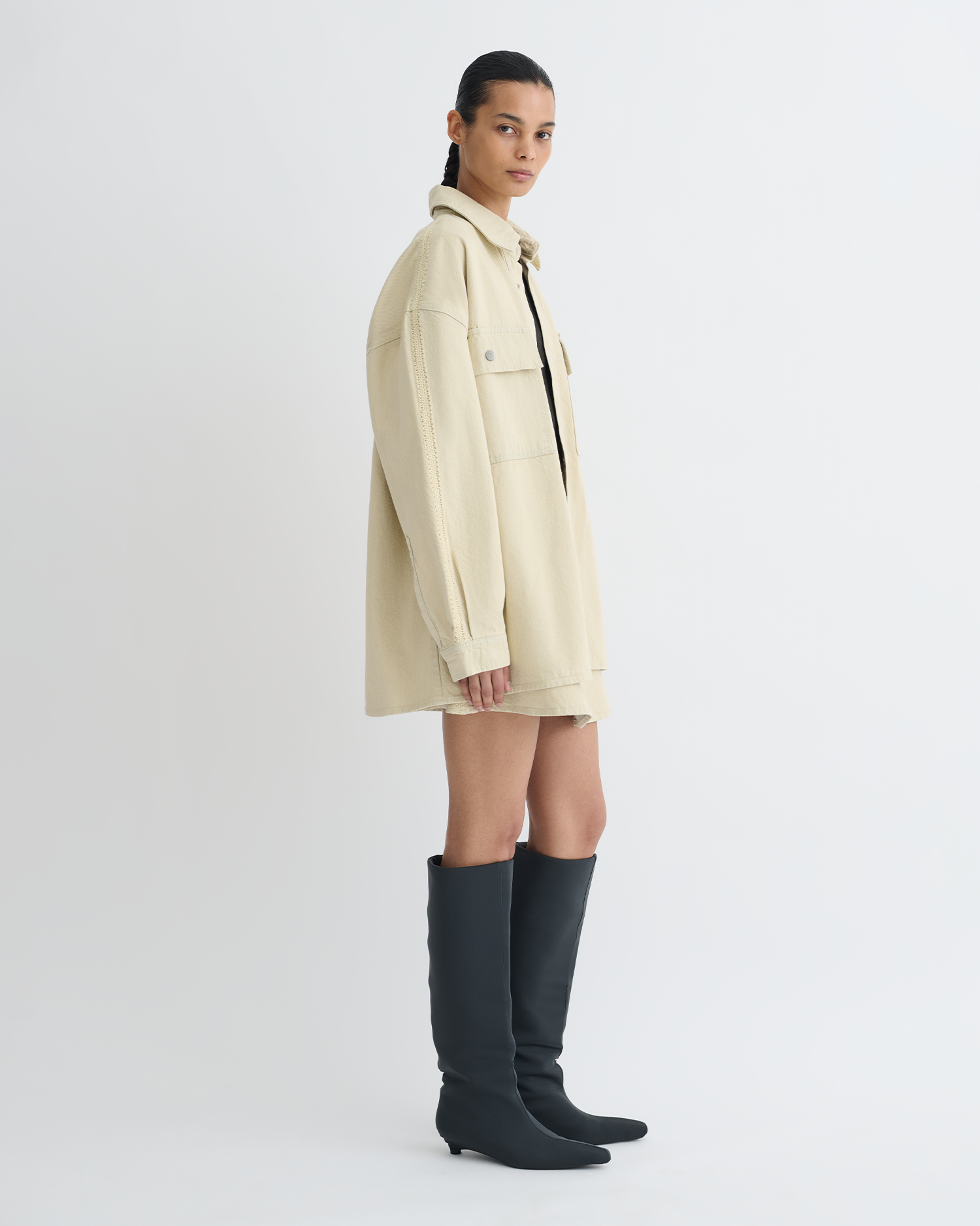 Nanushka Mariann - Oversized Denim Shirt - Beige