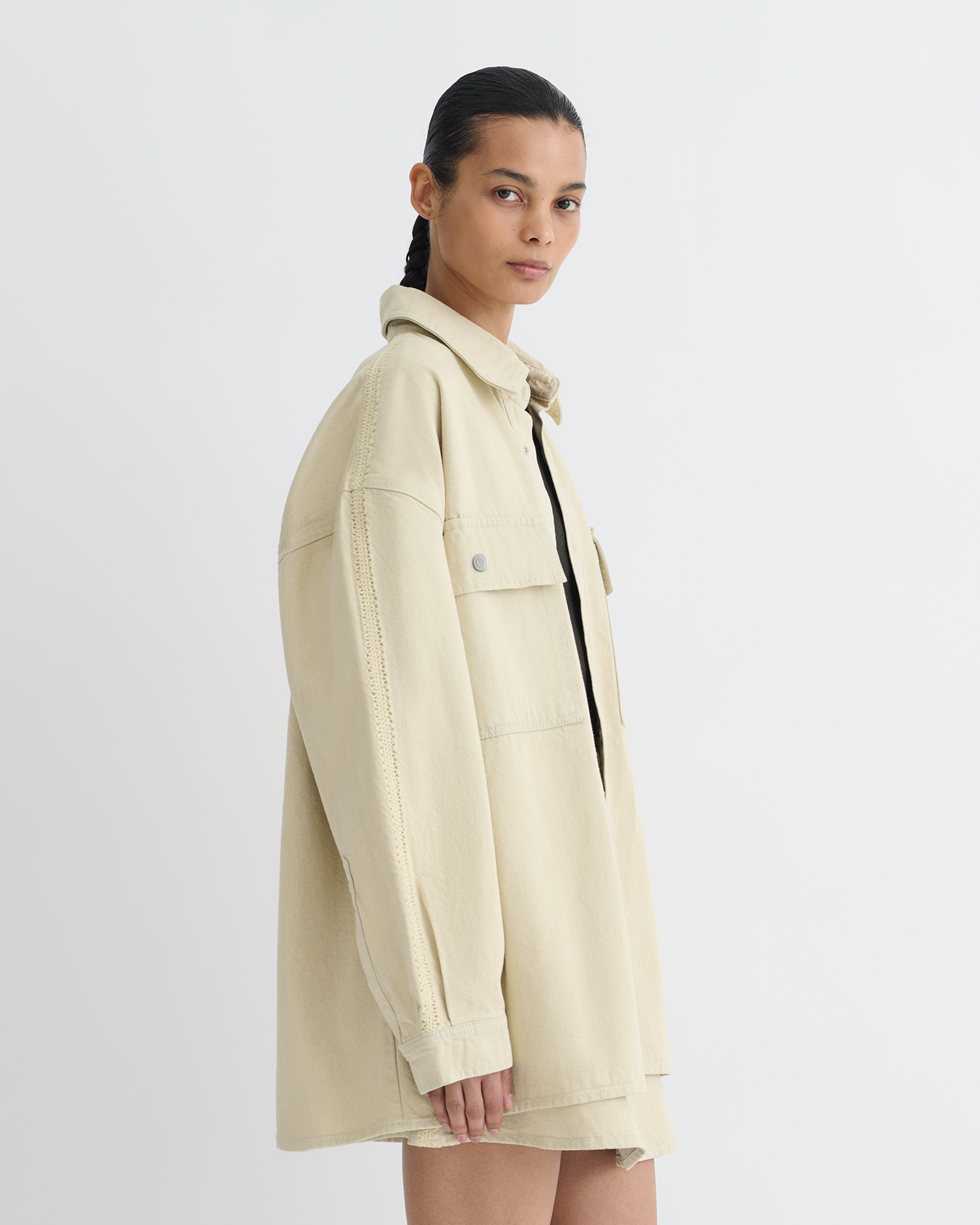Nanushka Mariann - Oversized Denim Shirt - Beige