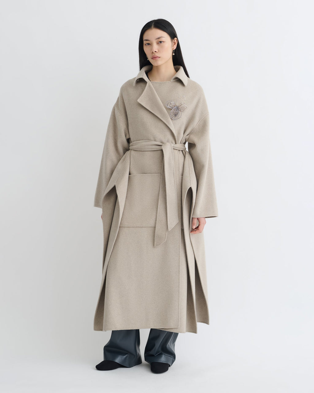 Nanushka Salima - Double Wool Robe Coat - Stone
