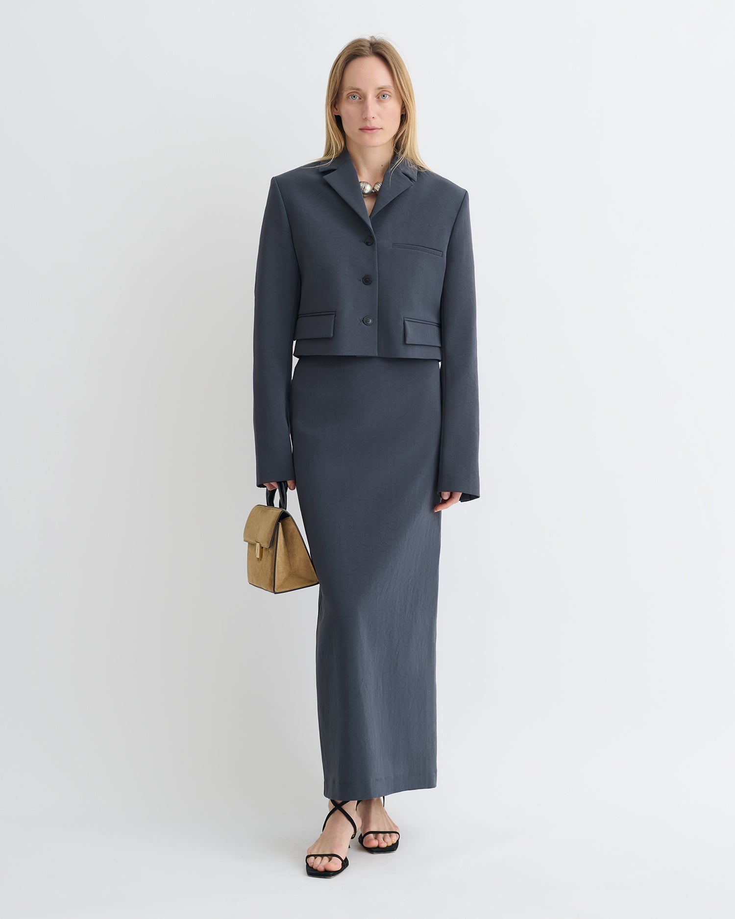 Nanushka Sinead - Cropped Paper Jersey Blazer - Dusty Blue