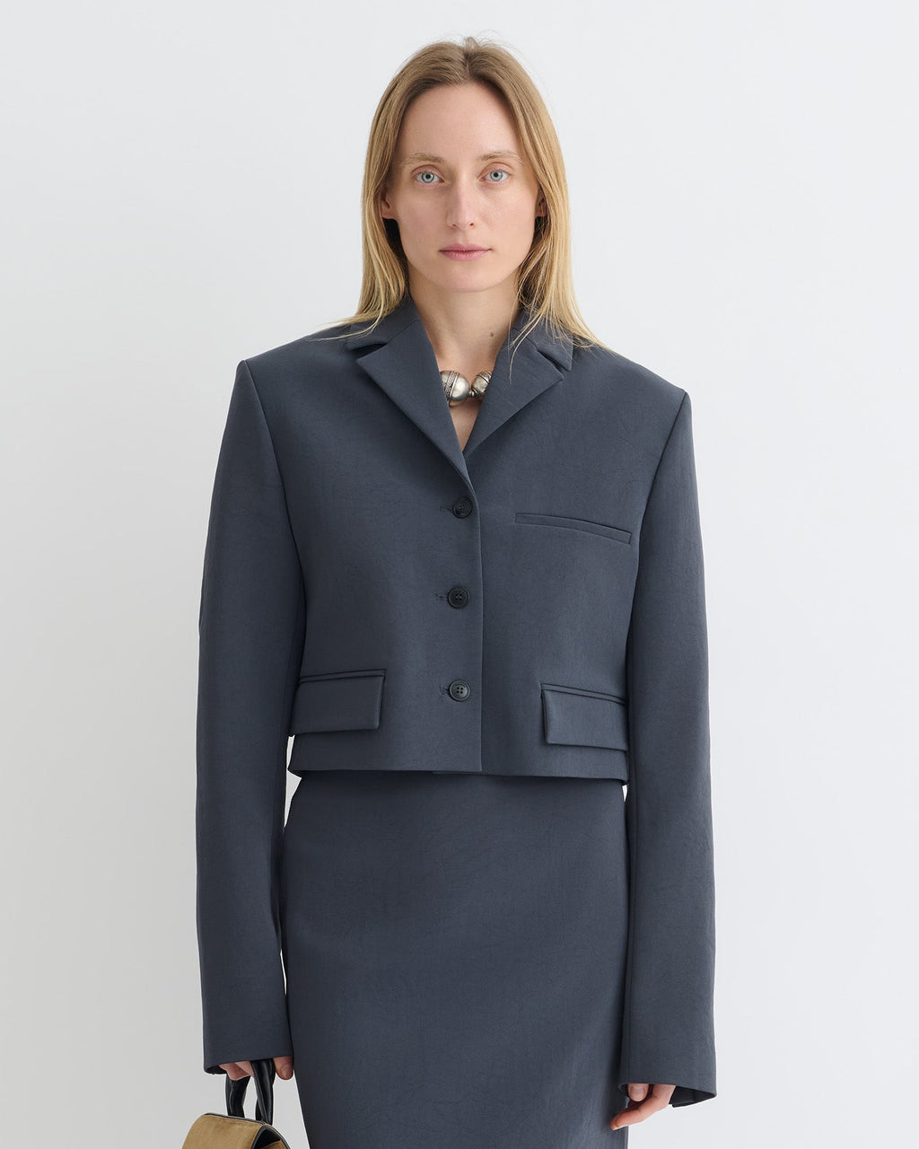 Nanushka Sinead - Cropped Paper Jersey Blazer - Dusty Blue