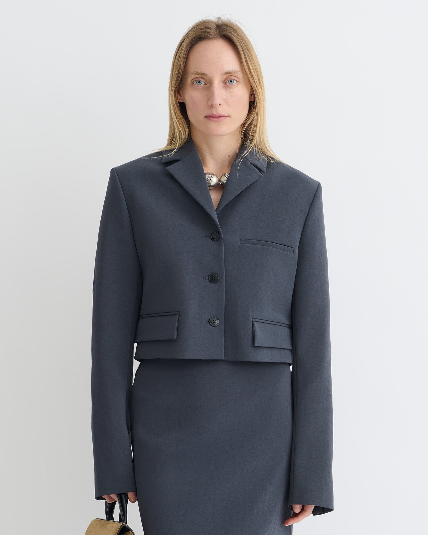Nanushka Sinead - Cropped Paper Jersey Blazer - Dusty Blue