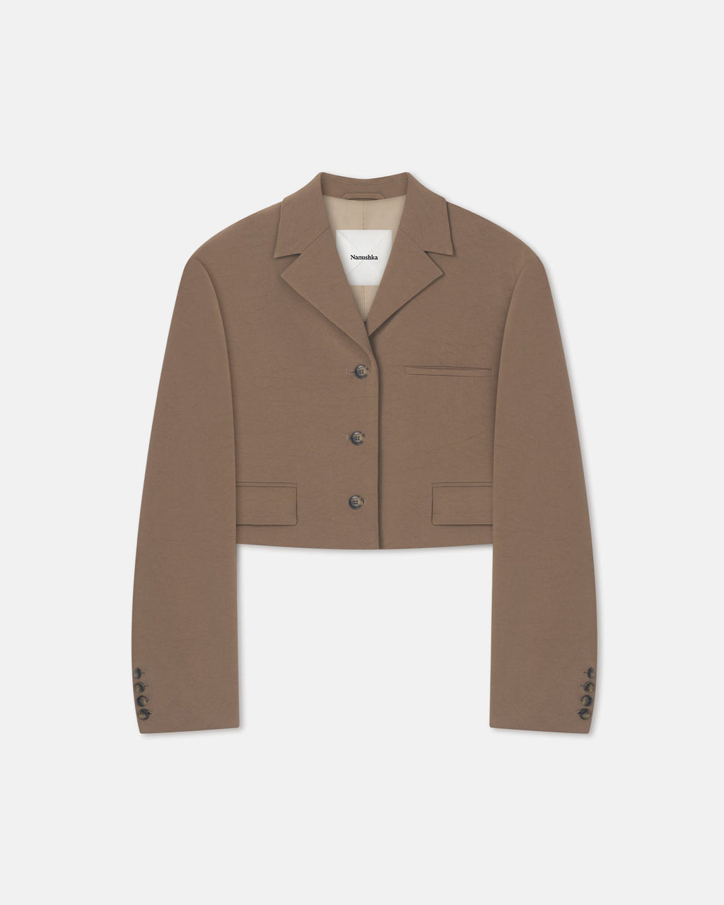 Nanushka Sinead - Cropped Paper Jersey Blazer - Brown