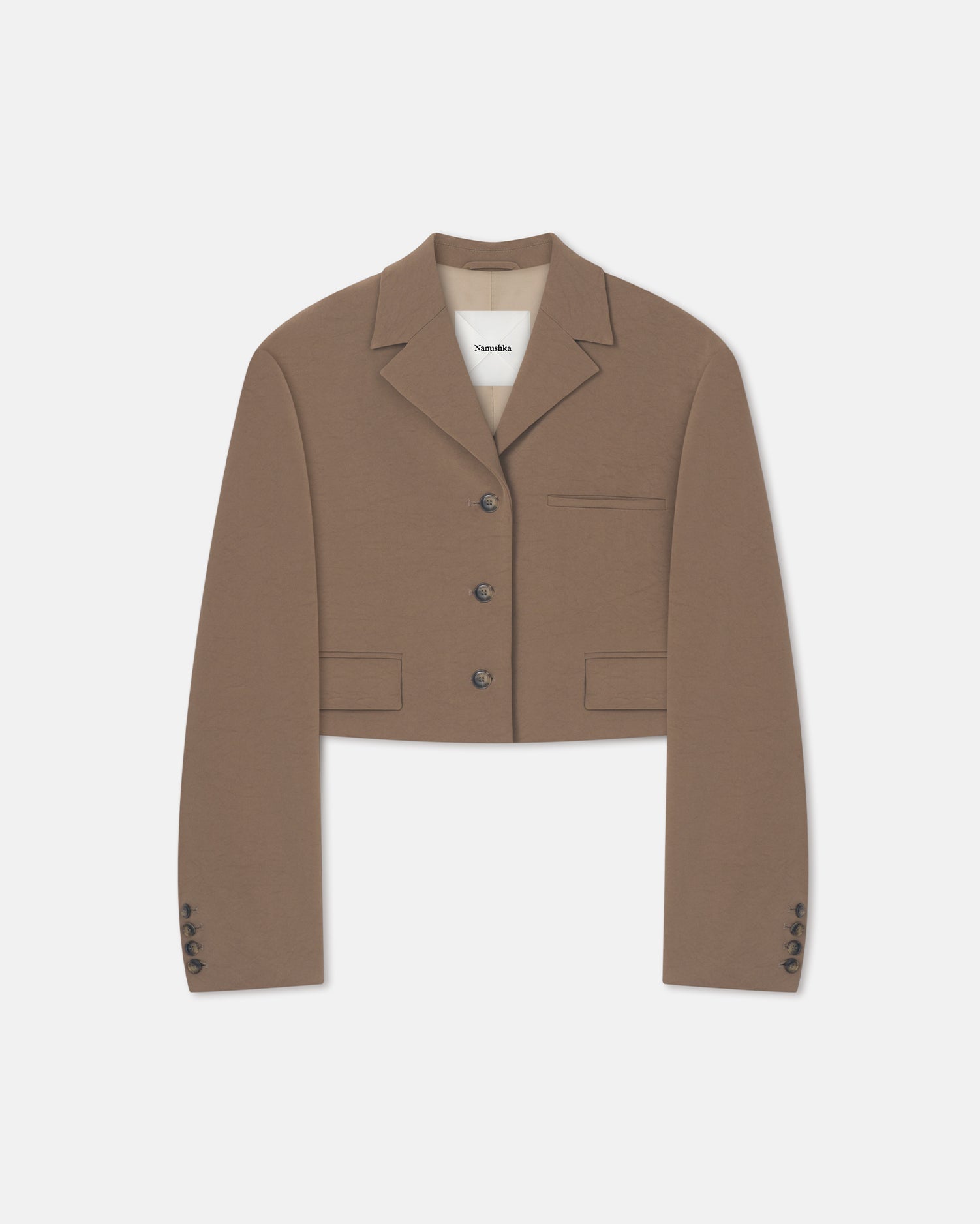 Nanushka Sinead - Cropped Paper Jersey Blazer - Brown