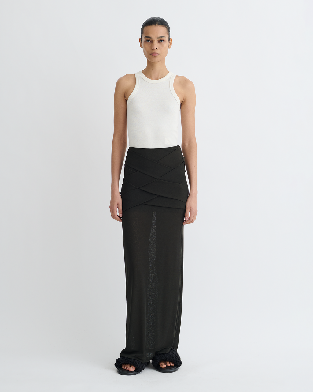 Nanushka Shanda - Draped Mesh Jersey Maxi Skirt - Anthracite