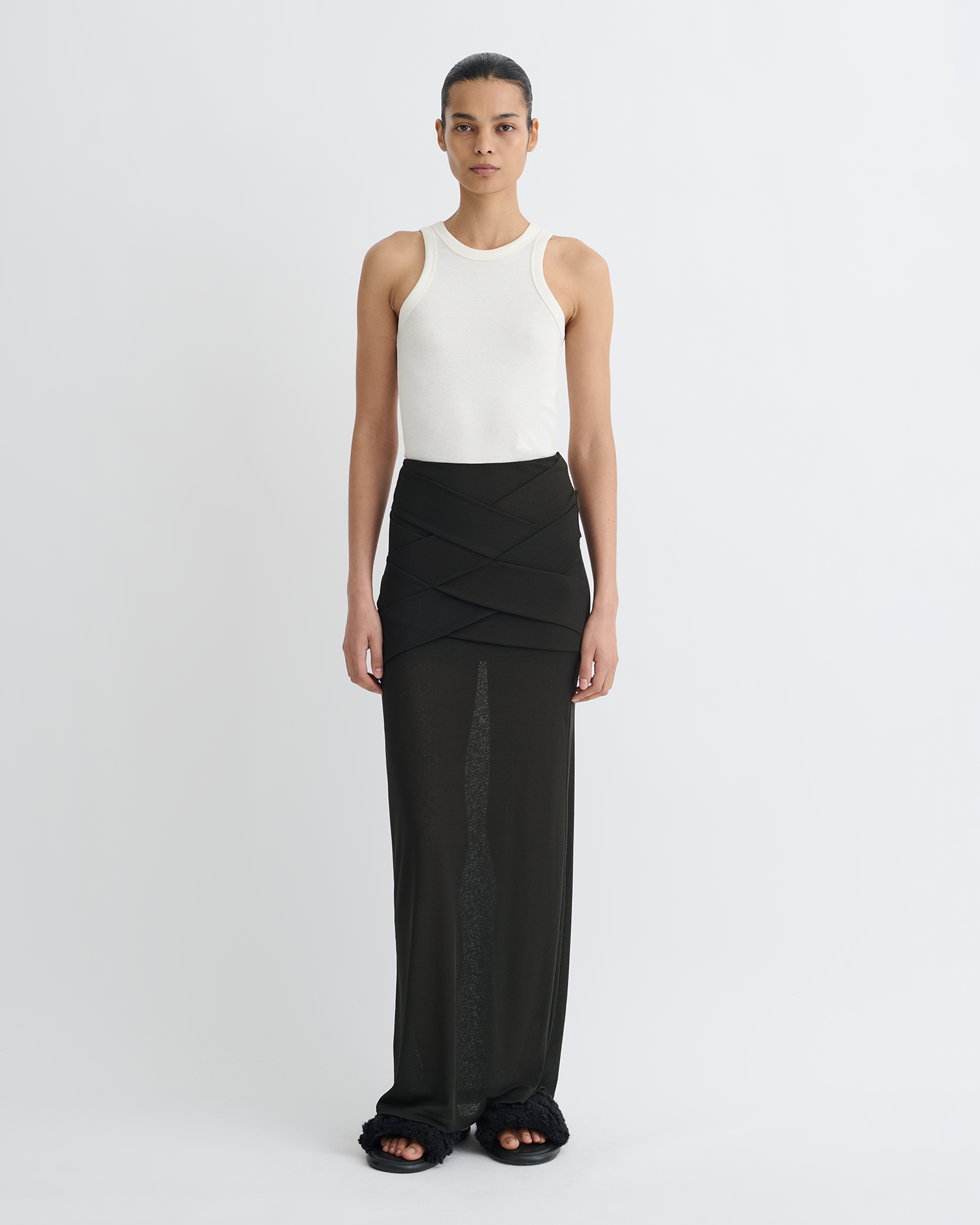 Nanushka Shanda - Draped Mesh Jersey Maxi Skirt - Anthracite