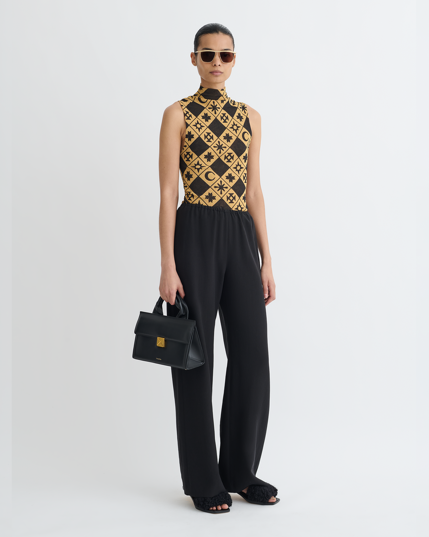 Nanushka Annyka - Printed Mesh Jersey Top - Symbol Tile Oak