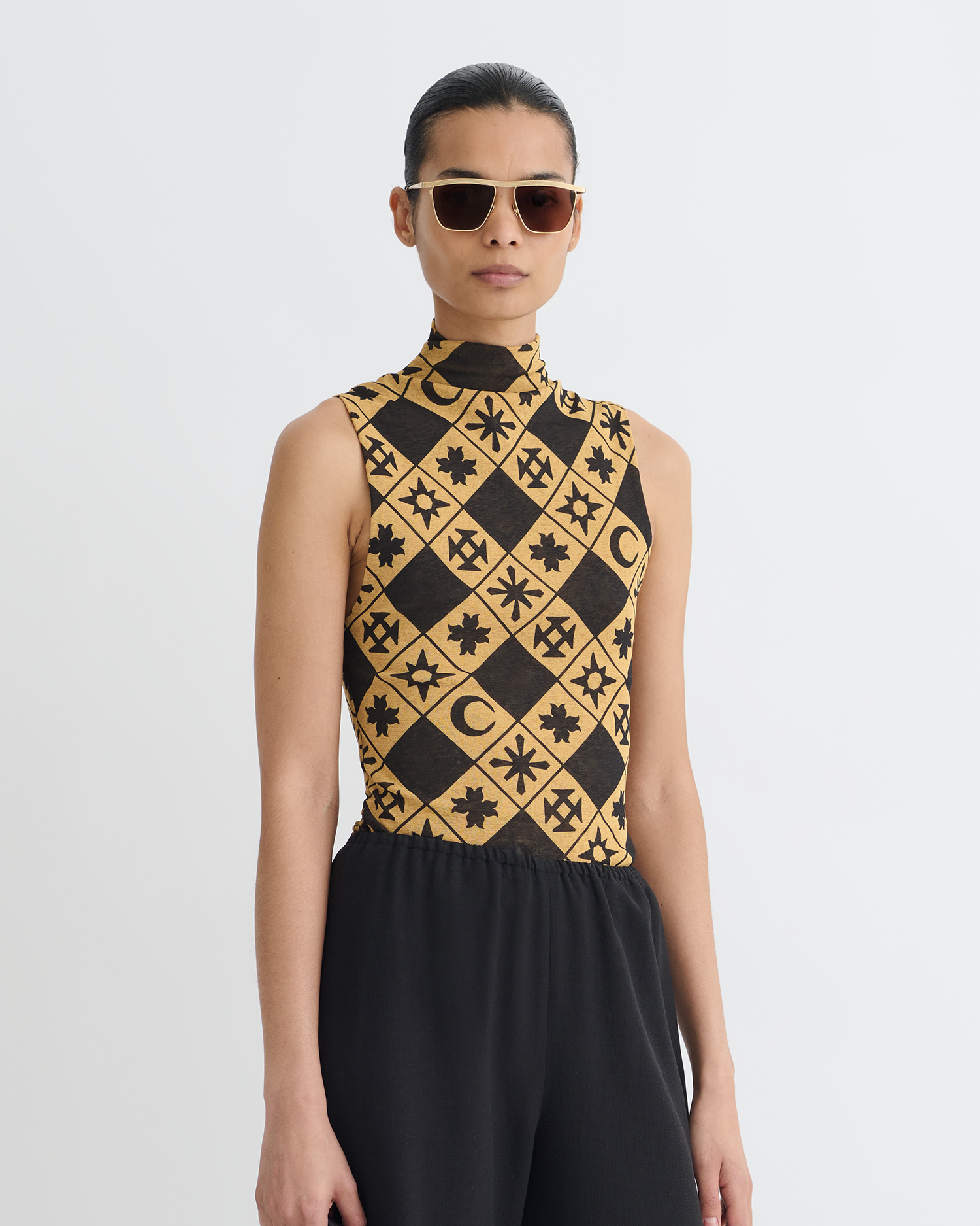 Nanushka Annyka - Printed Mesh Jersey Top - Symbol Tile Oak