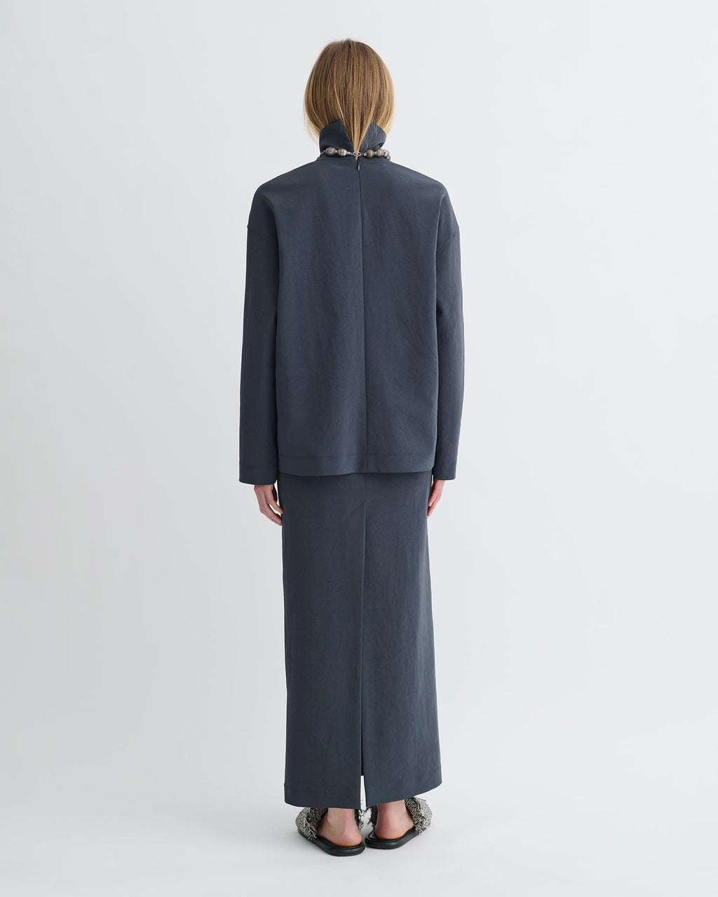 Nanushka Sitara - Paper Jersey Turtleneck Top - Dusty Blue
