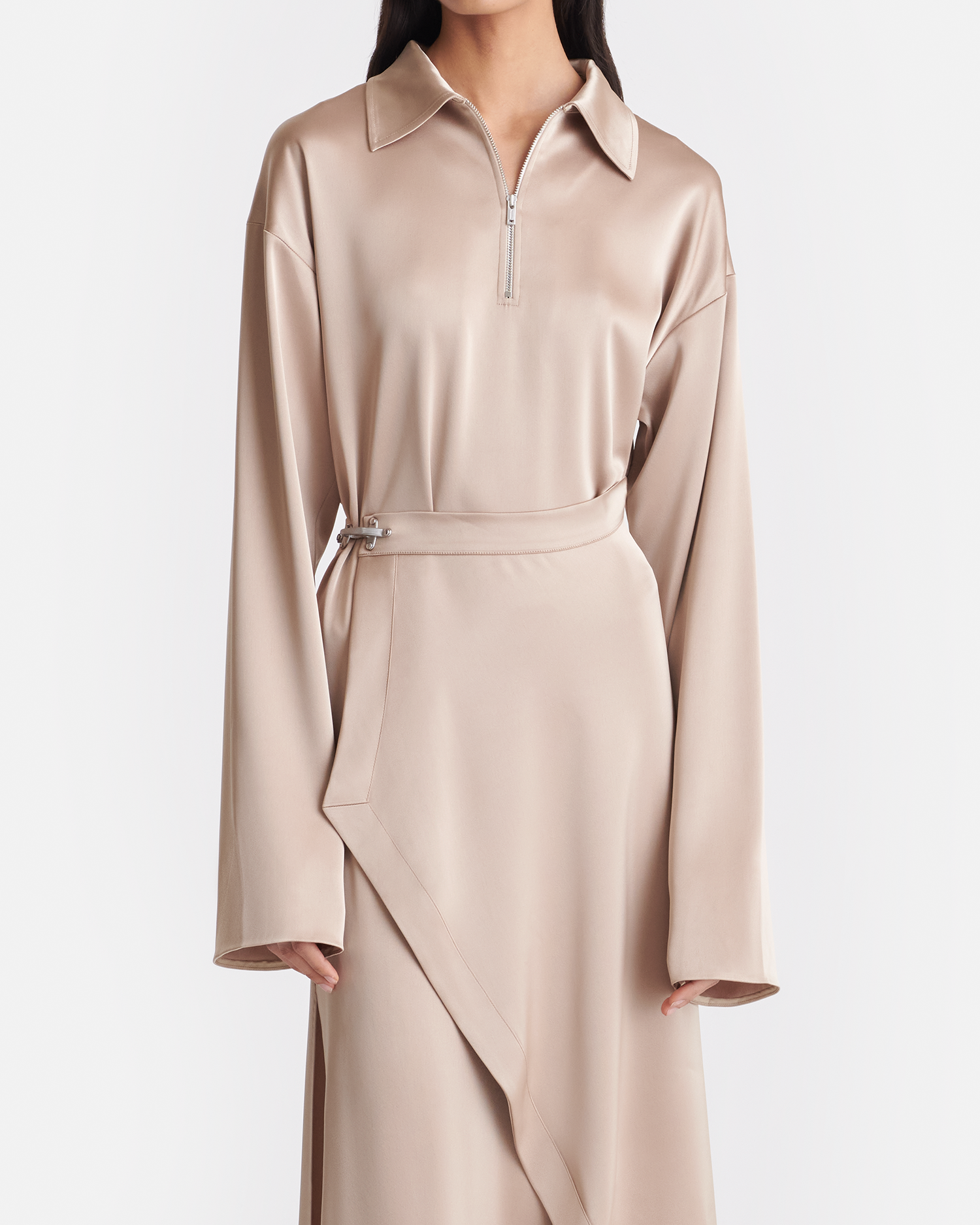 Nanushka Colter - Draped Slip Satin Midi Dress - Dune