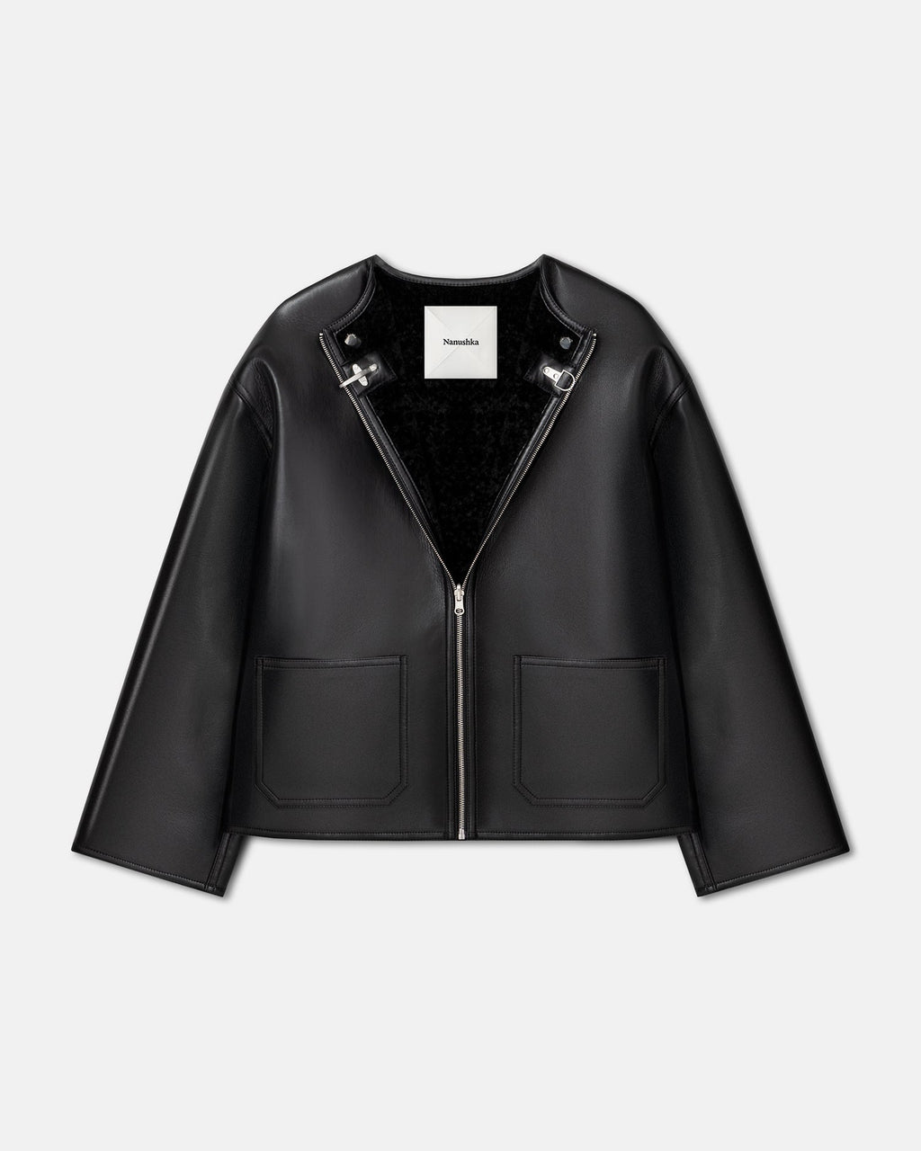 Nanushka Panka - Reversible Bonded Shearling Jacket - Black/Black